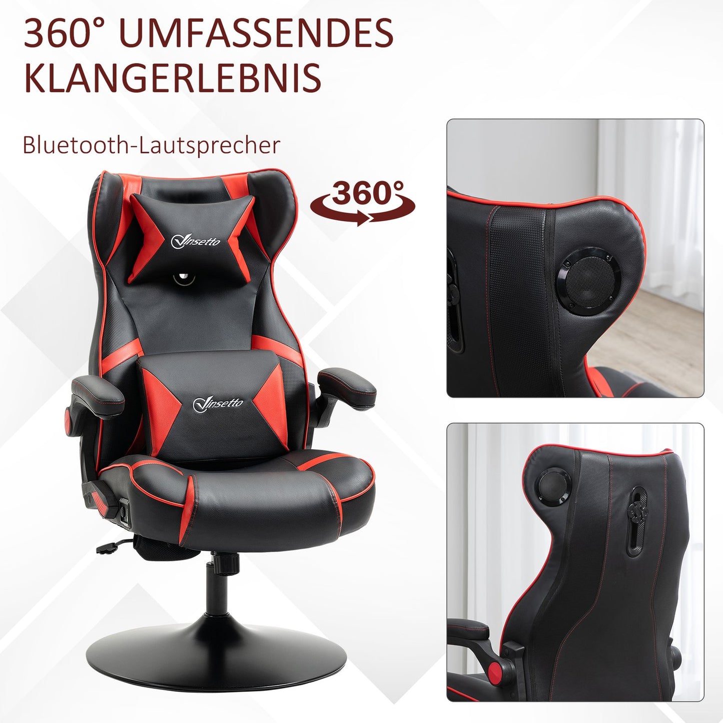 Ergonomic gaming chair with speakers, adjustable height, artificial leather