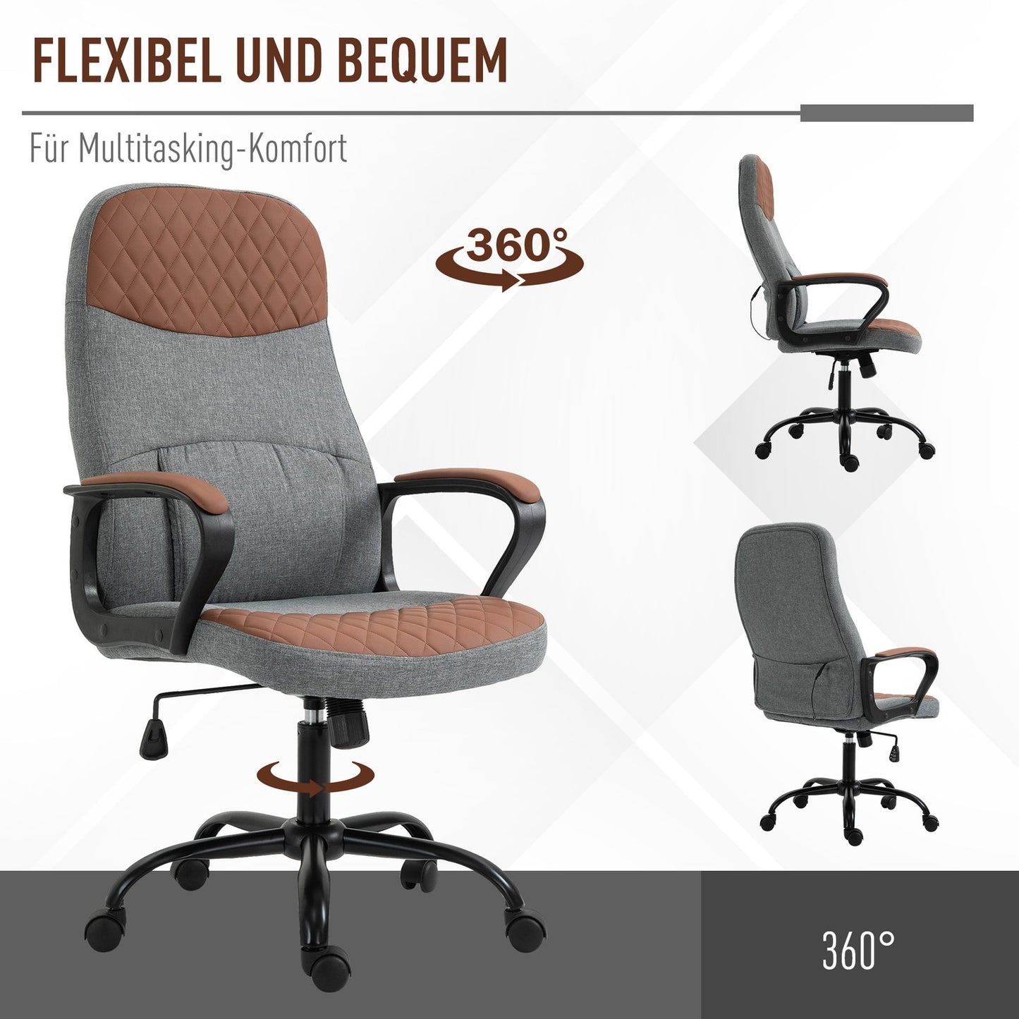 Ergonomic gaming chair, swivel office chair, grey/brown