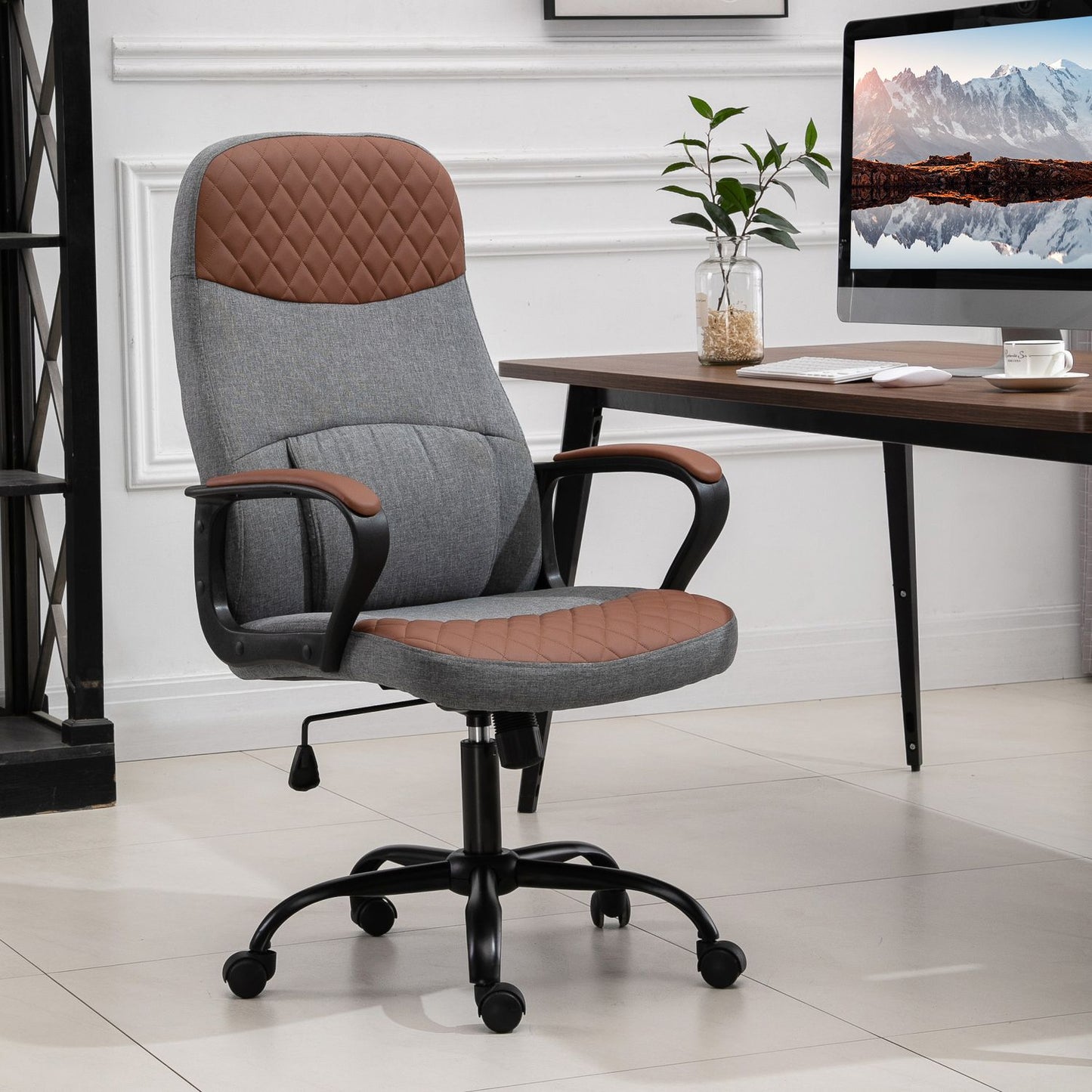 Ergonomic gaming chair, swivel office chair, grey/brown