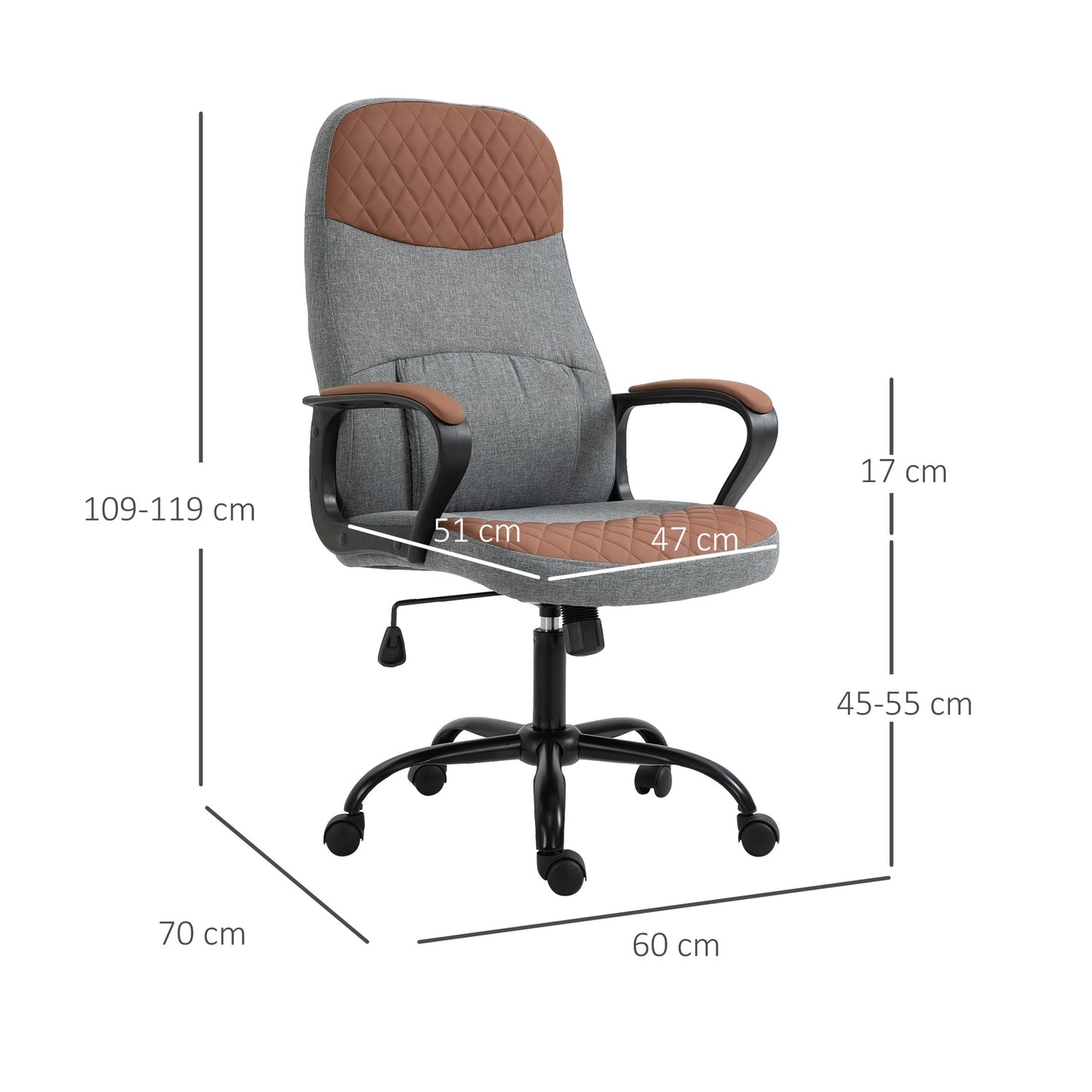 Ergonomic gaming chair, swivel office chair, grey/brown