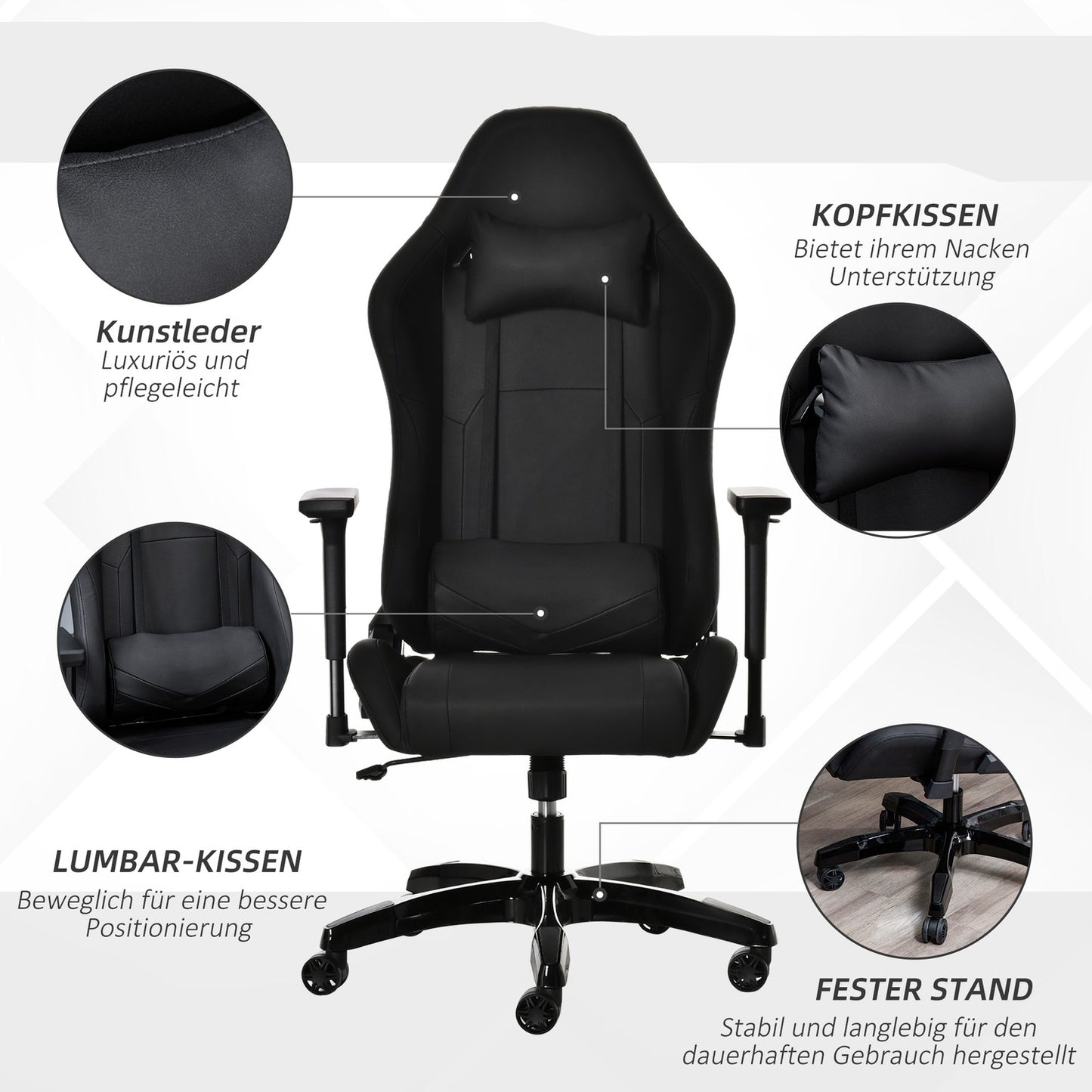 Ergonomic reclining gaming chair, artificial leather, adjustable height