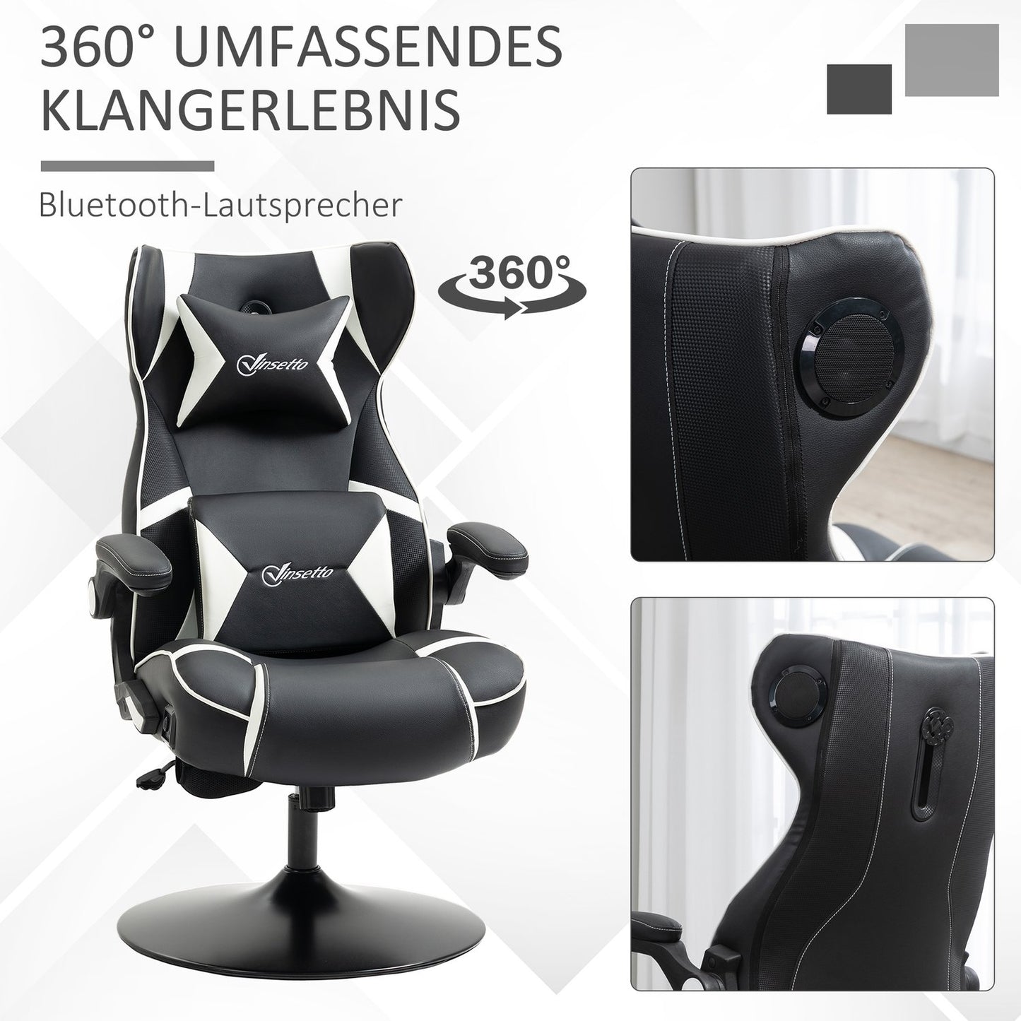 Ergonomic gaming chair with speakers, adjustable height, artificial leather