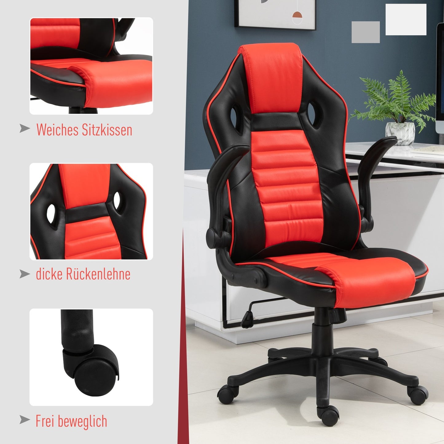 Gaming Racing Chair, Ergonomic, Adjustable, Red & Black