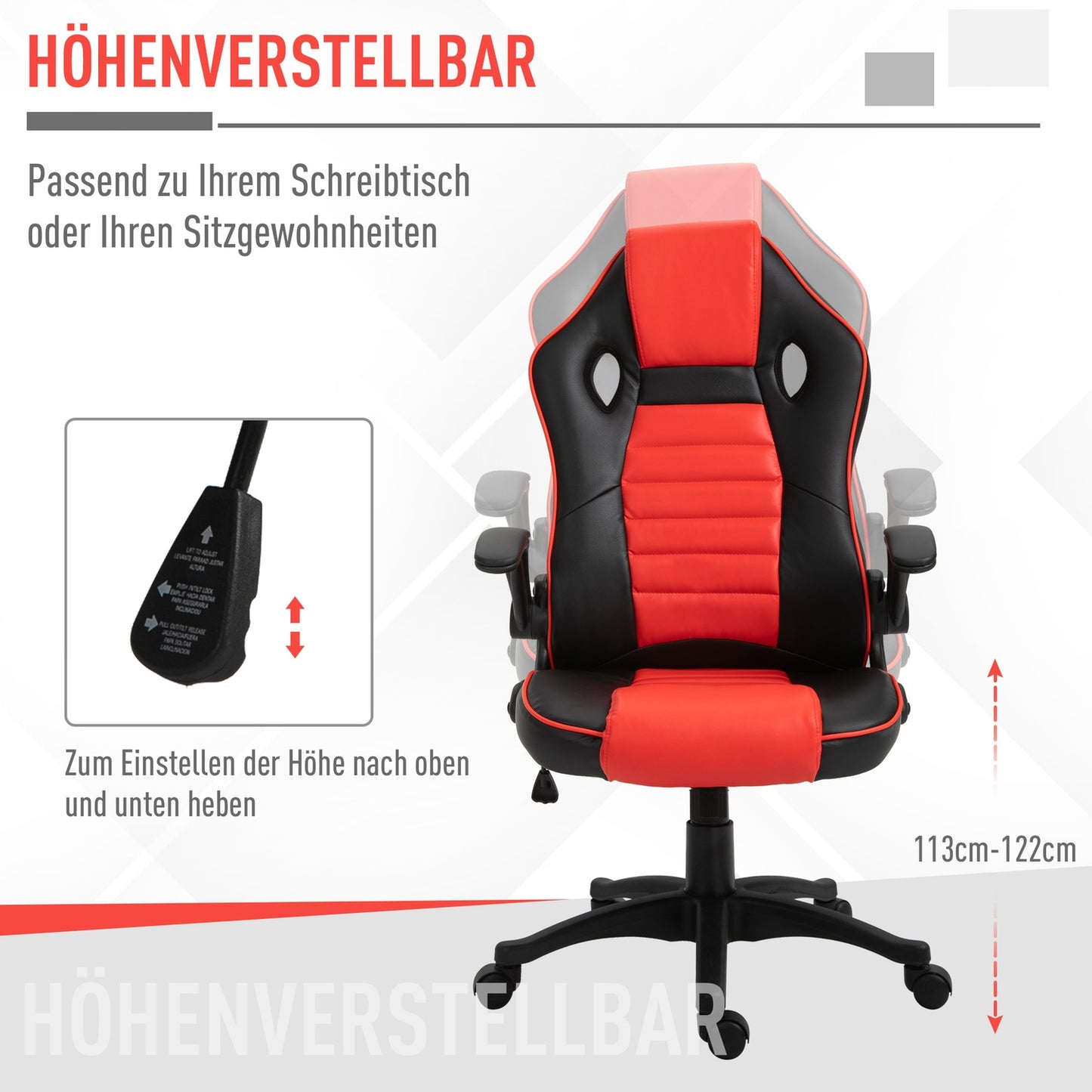 Gaming Racing Chair, Ergonomic, Adjustable, Red & Black