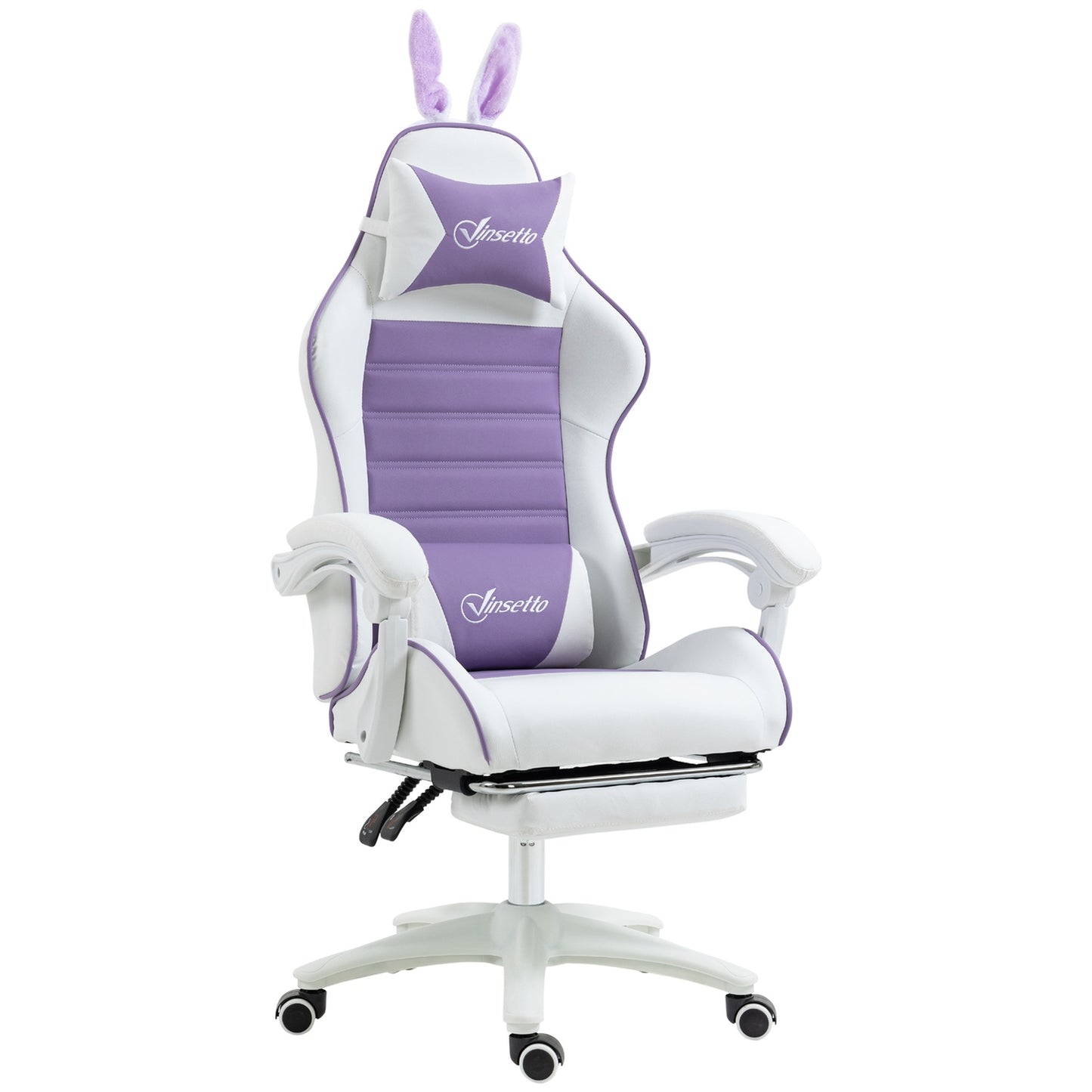 Gaming Chair with Footrest, Lumbar Support, Purple