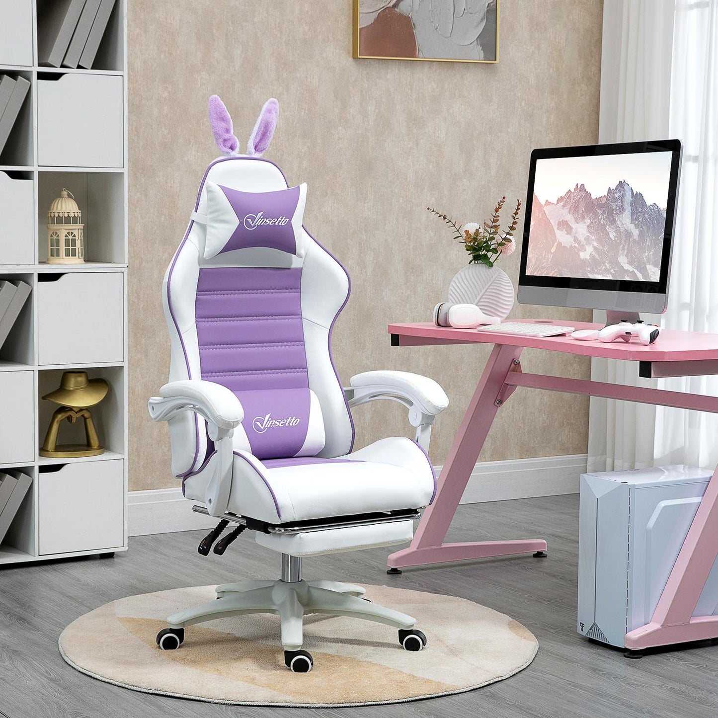 Gaming Chair with Footrest, Lumbar Support, Purple