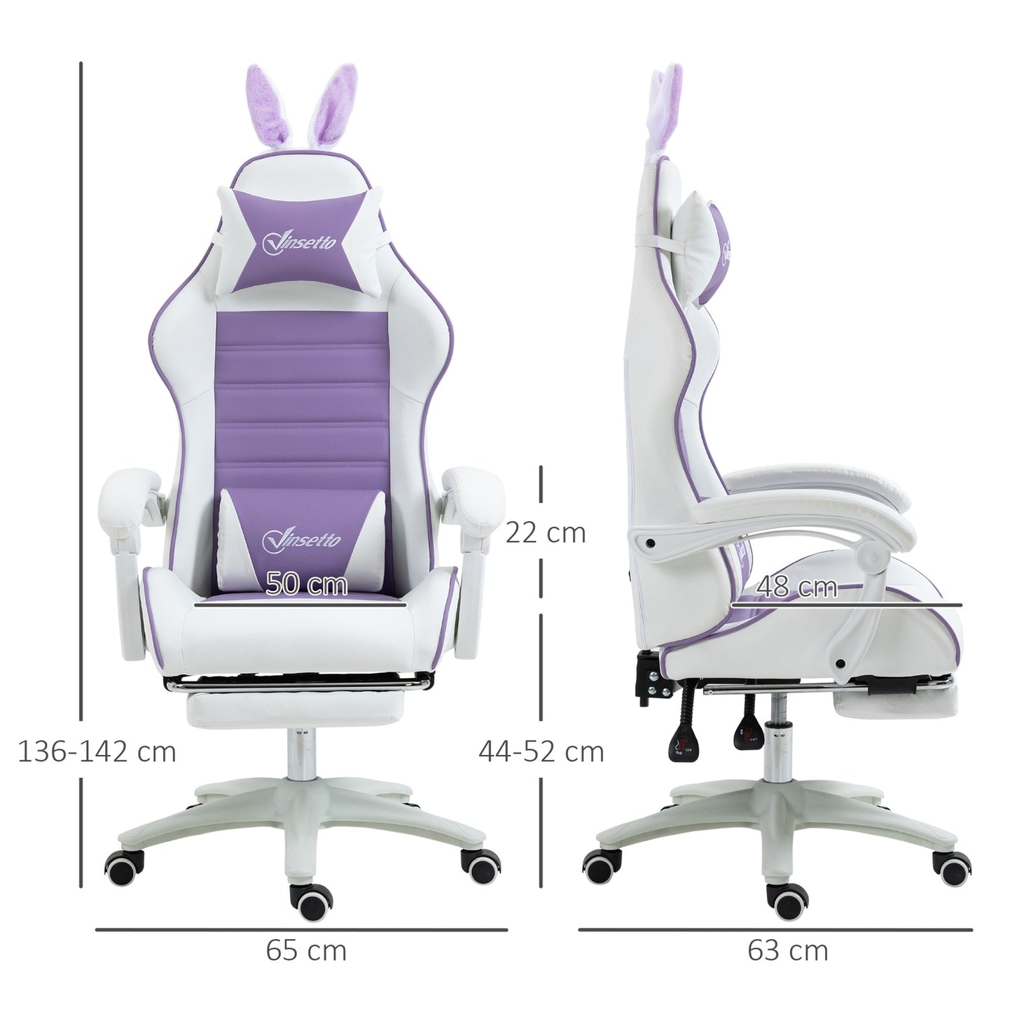 Gaming Chair with Footrest, Lumbar Support, Purple