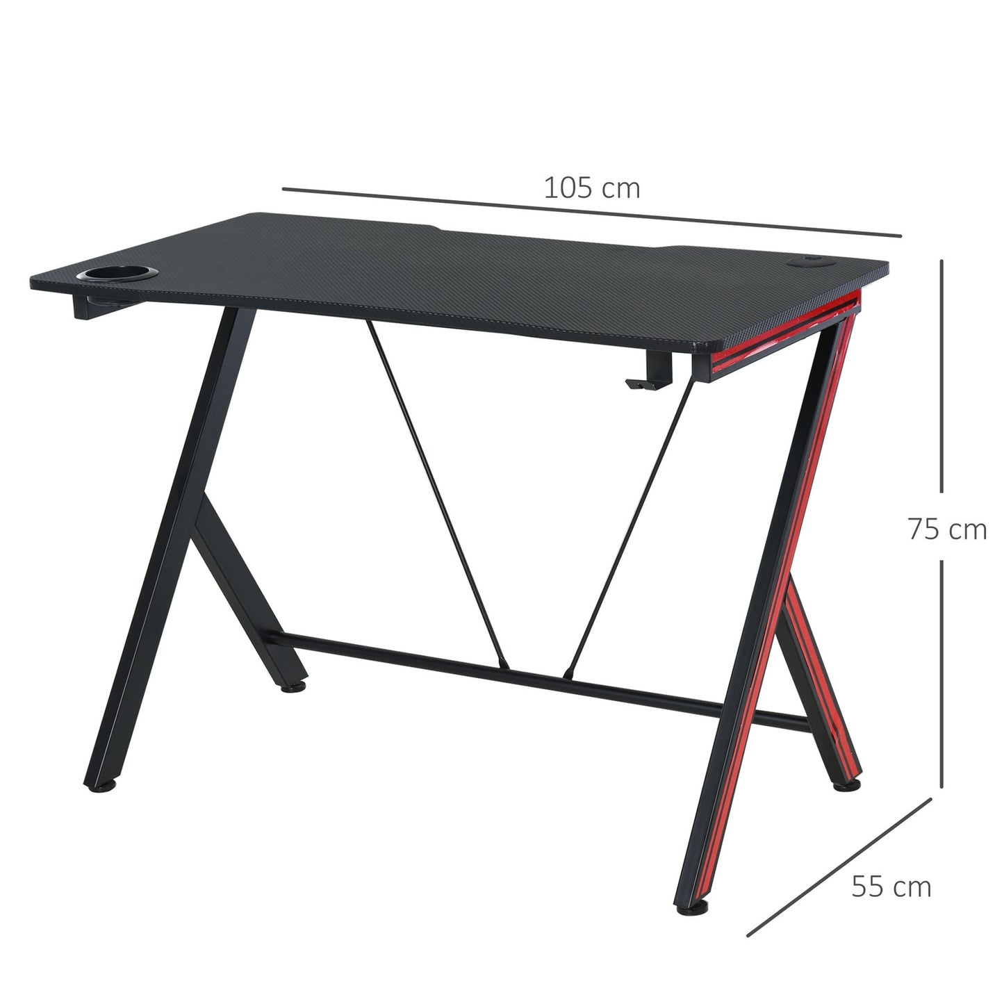 Game table with headphone hook, cup holder, black