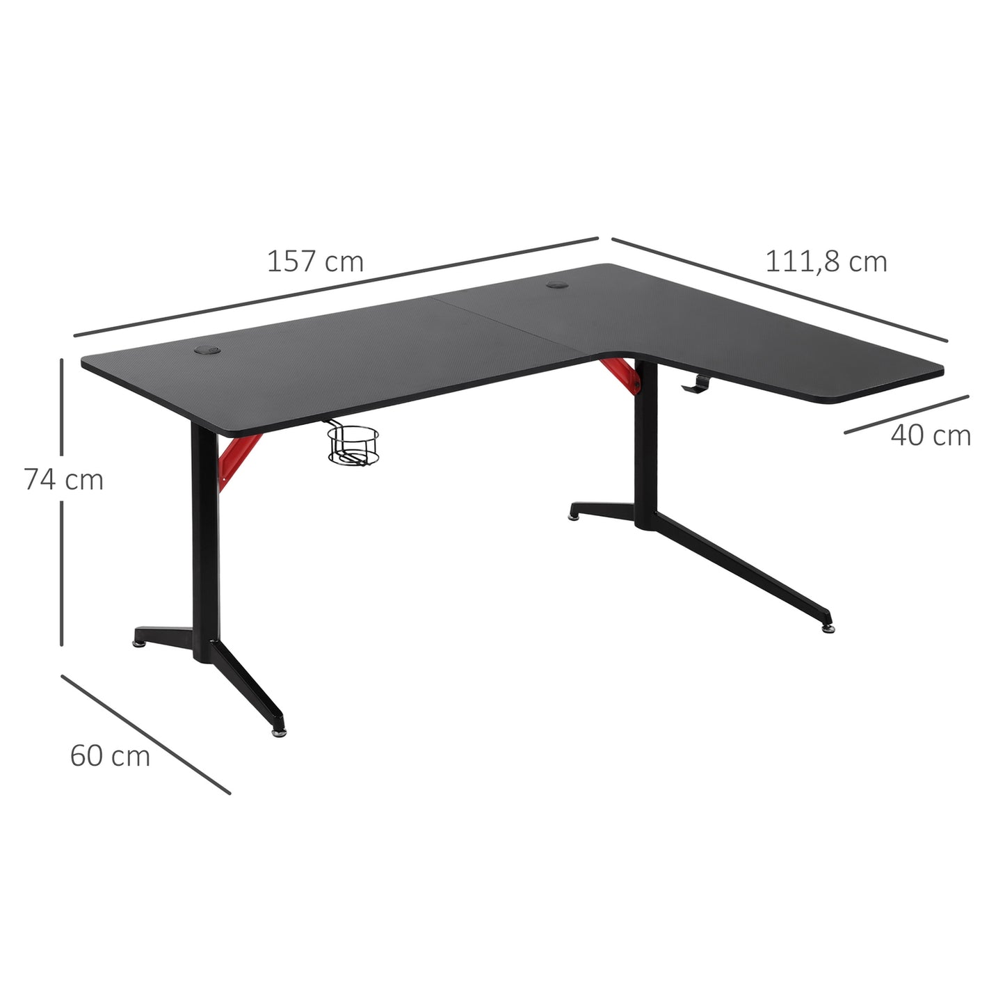 Game table with headphone hook & cup holder, black-red