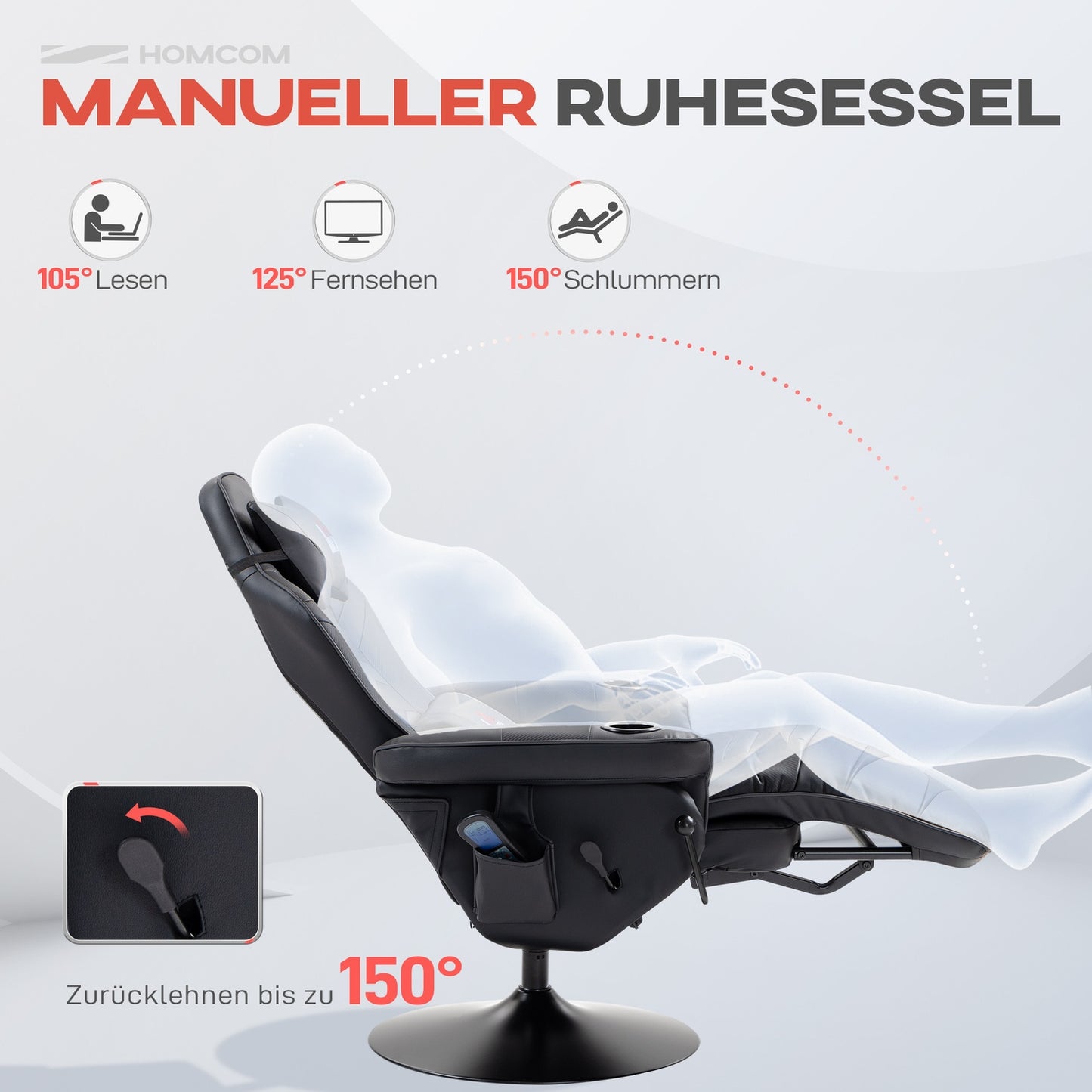 Gaming chair with massage and footrest, black leather look