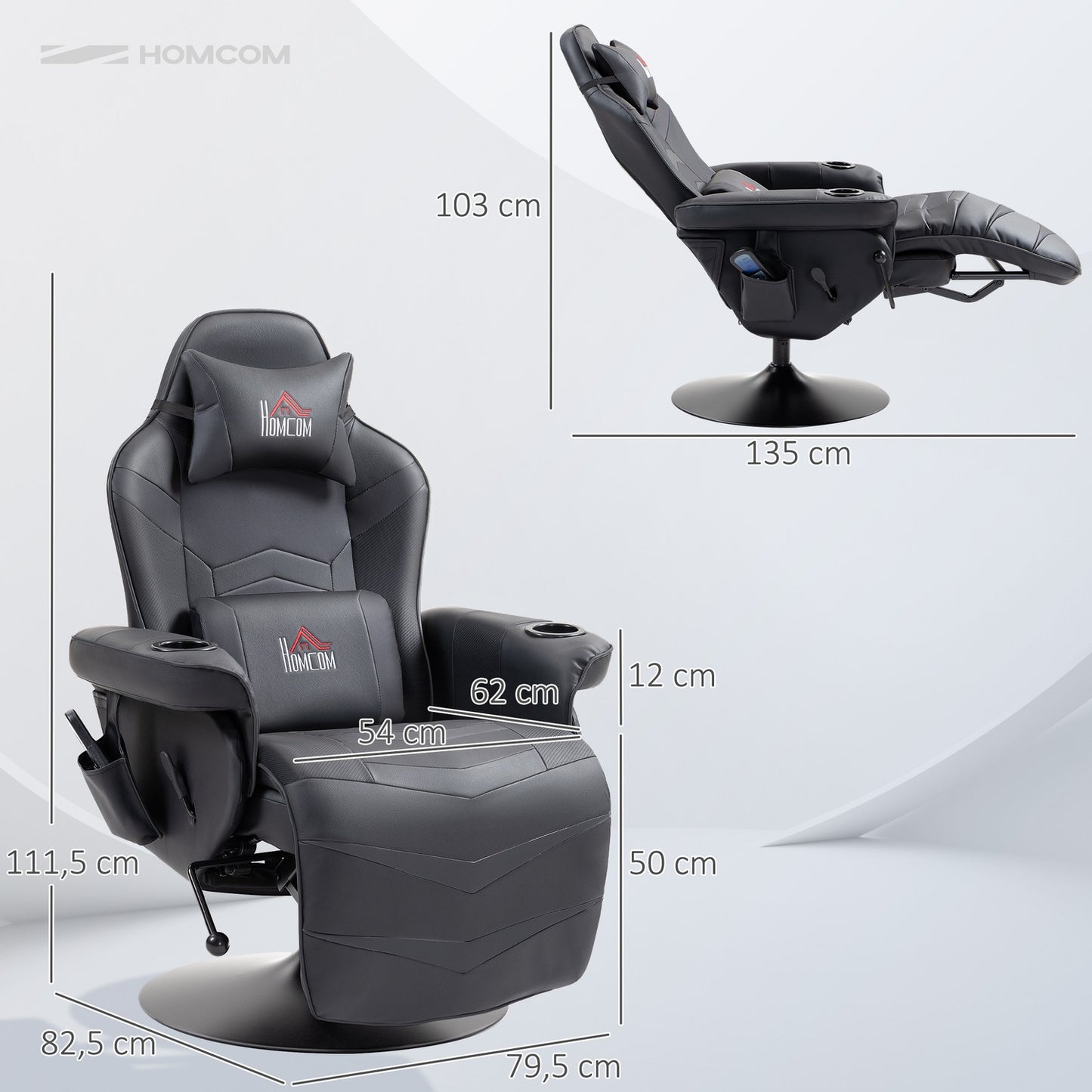 Gaming chair with massage and footrest, black leather look