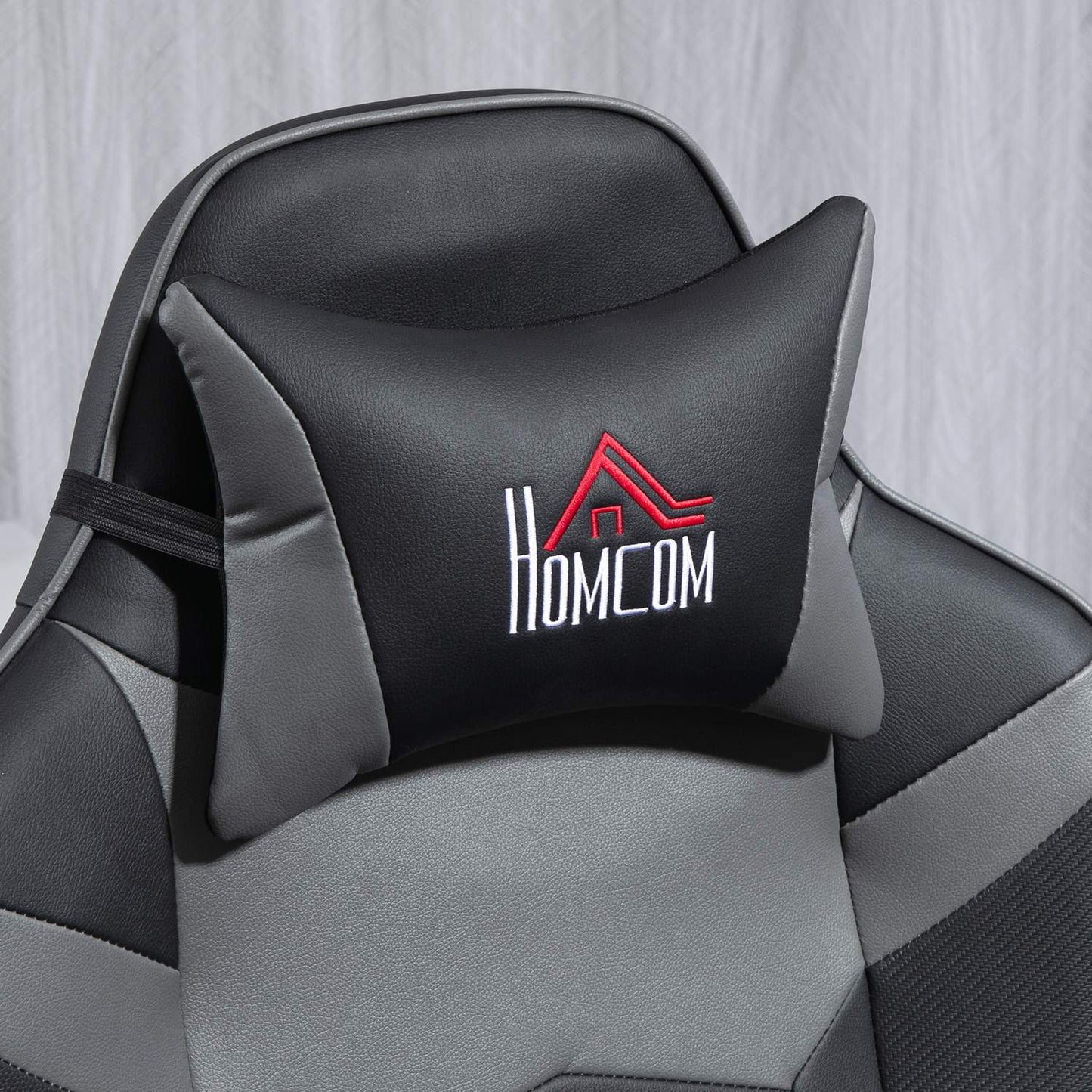 Gaming chair with footrest & massage, gray leather