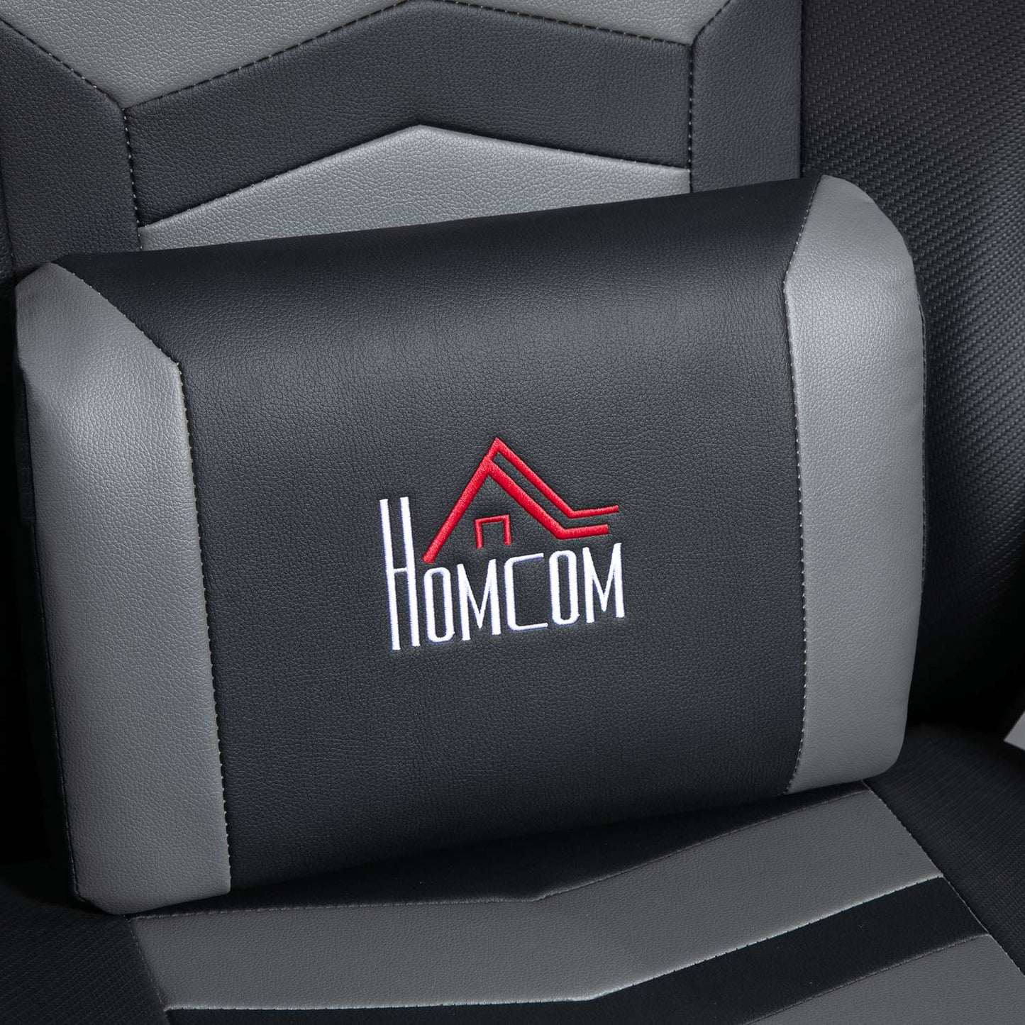Gaming chair with footrest & massage, gray leather
