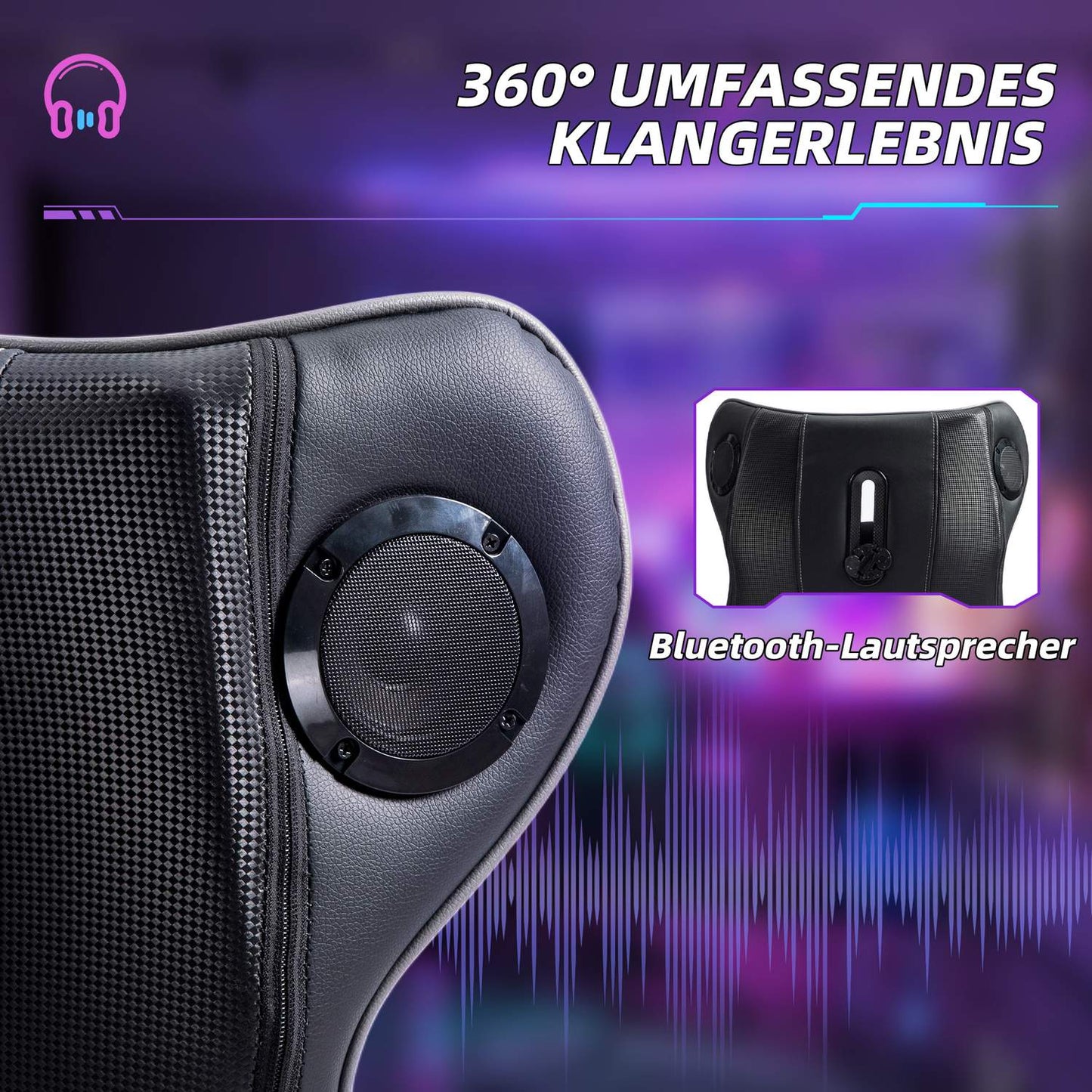 Ergonomic gaming chair with rocker, speaker, 120 kg capacity