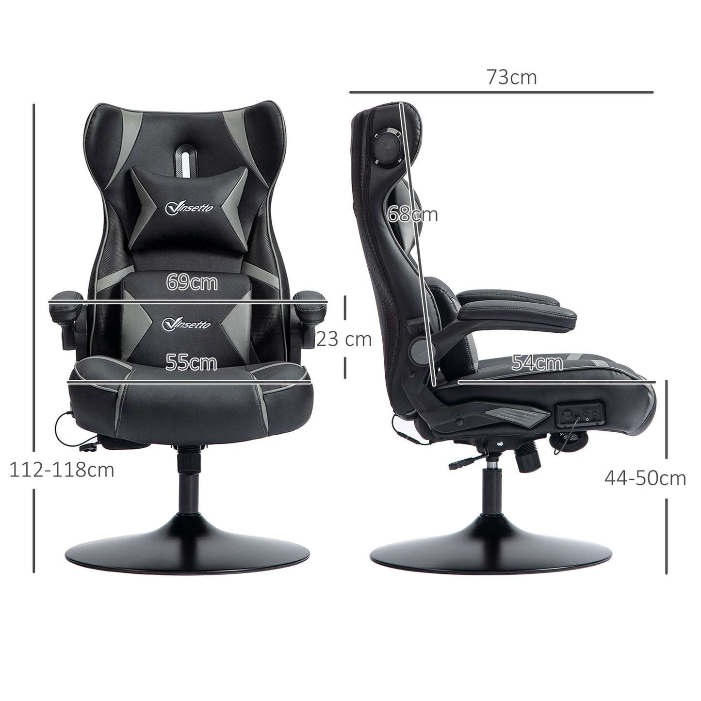 Ergonomic gaming chair with rocker, speaker, 120 kg capacity