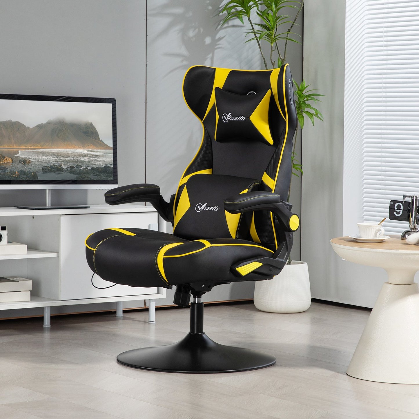 Ergonomic gaming chair with speaker, adjustable, black/yellow
