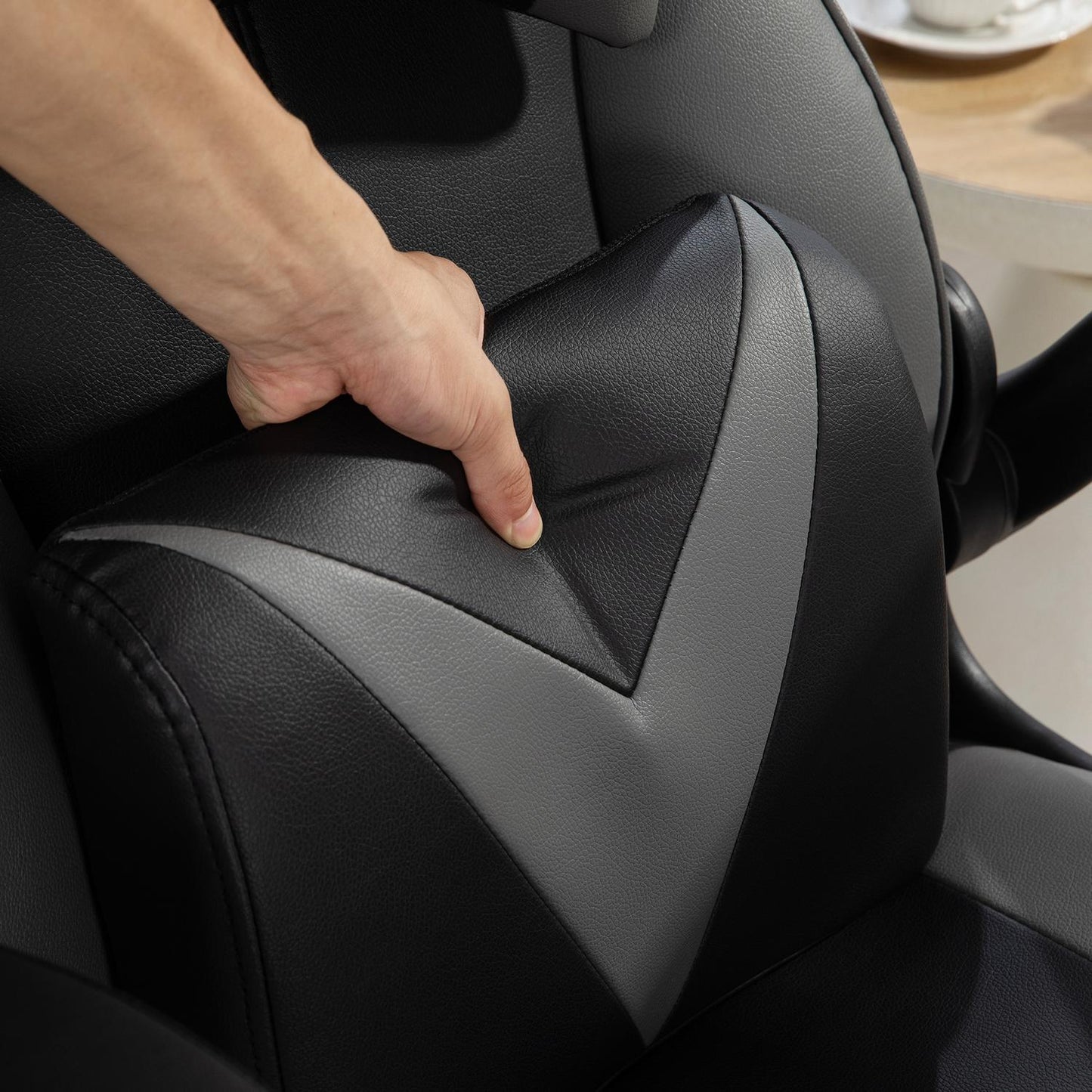 Ergonomic gaming chair with rocker & lumbar cushion, black/grey