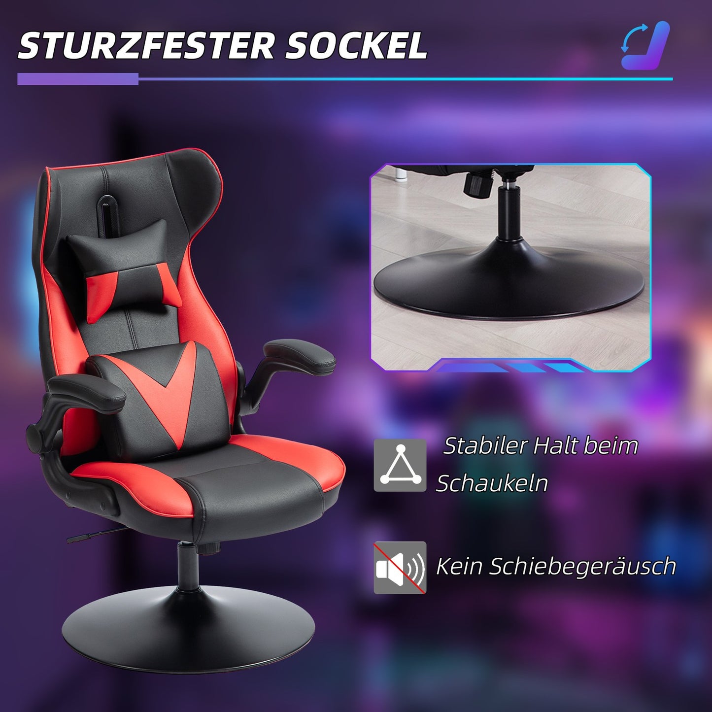 Ergonomic gaming chair with rocker, height adjustable, black/red