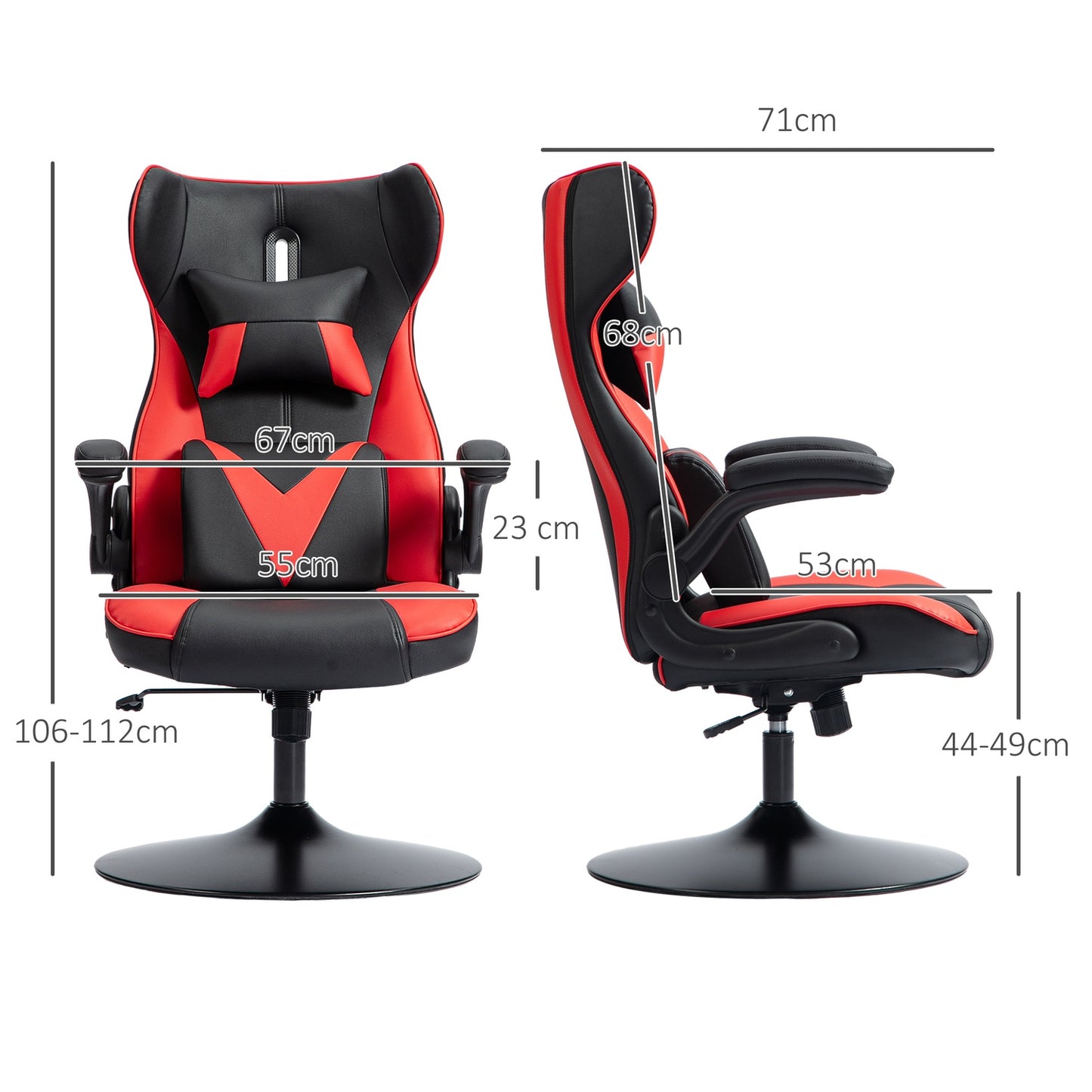 Ergonomic gaming chair with rocker, height adjustable, black/red