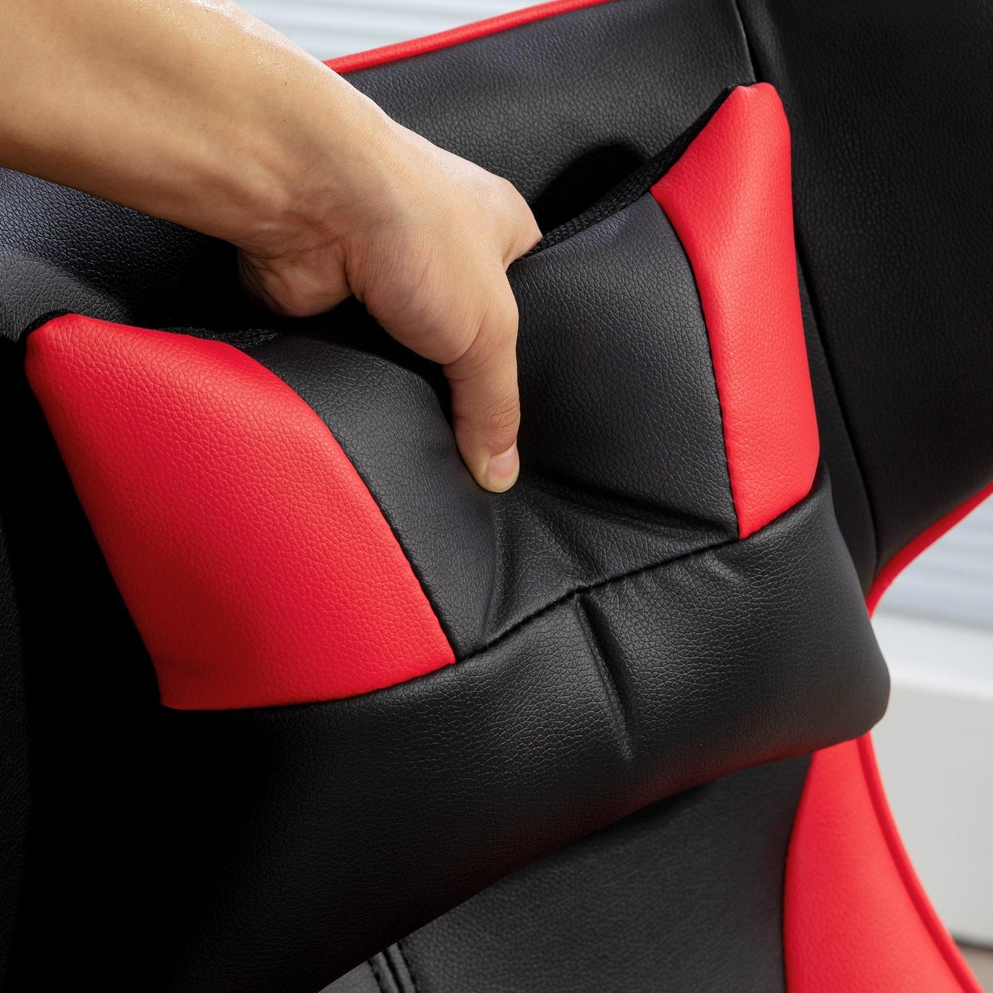 Ergonomic gaming chair with rocker, height adjustable, black/red
