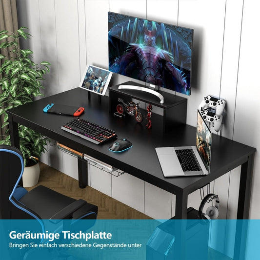 Gaming table 140 cm gaming desk with monitor shelf 155 x 60 x 94 cm black