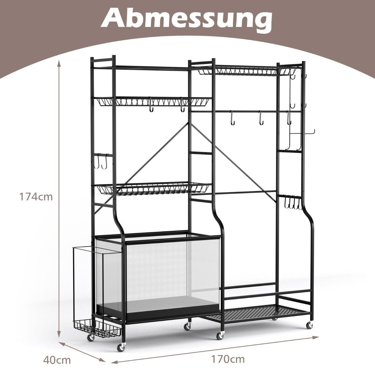Garage Organizer for Sports Equipment with 5 Adjustable Shelves & Ball Basket & Side Hooks Black