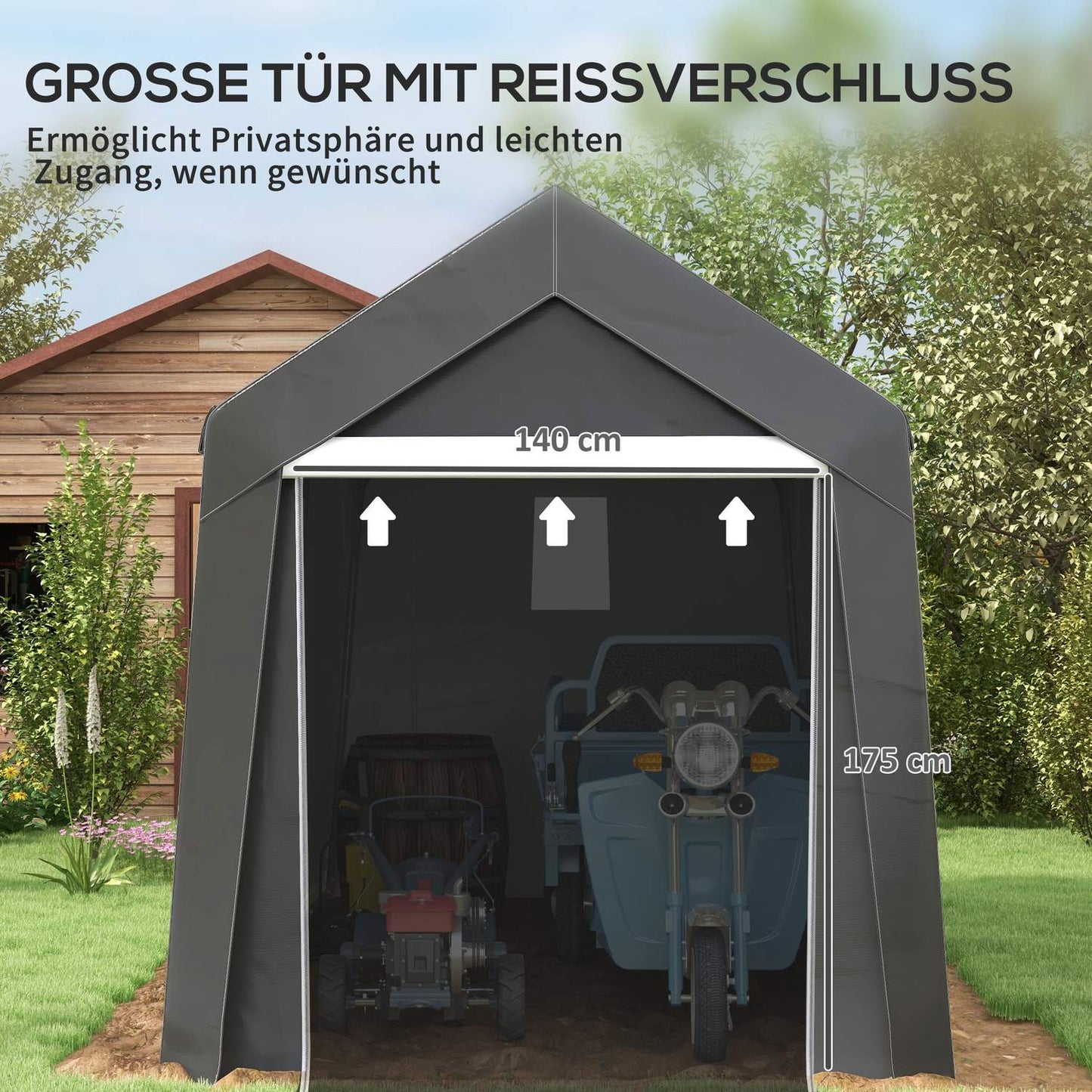 Storage tent for motorcycle and garden tools - UV and water resistant