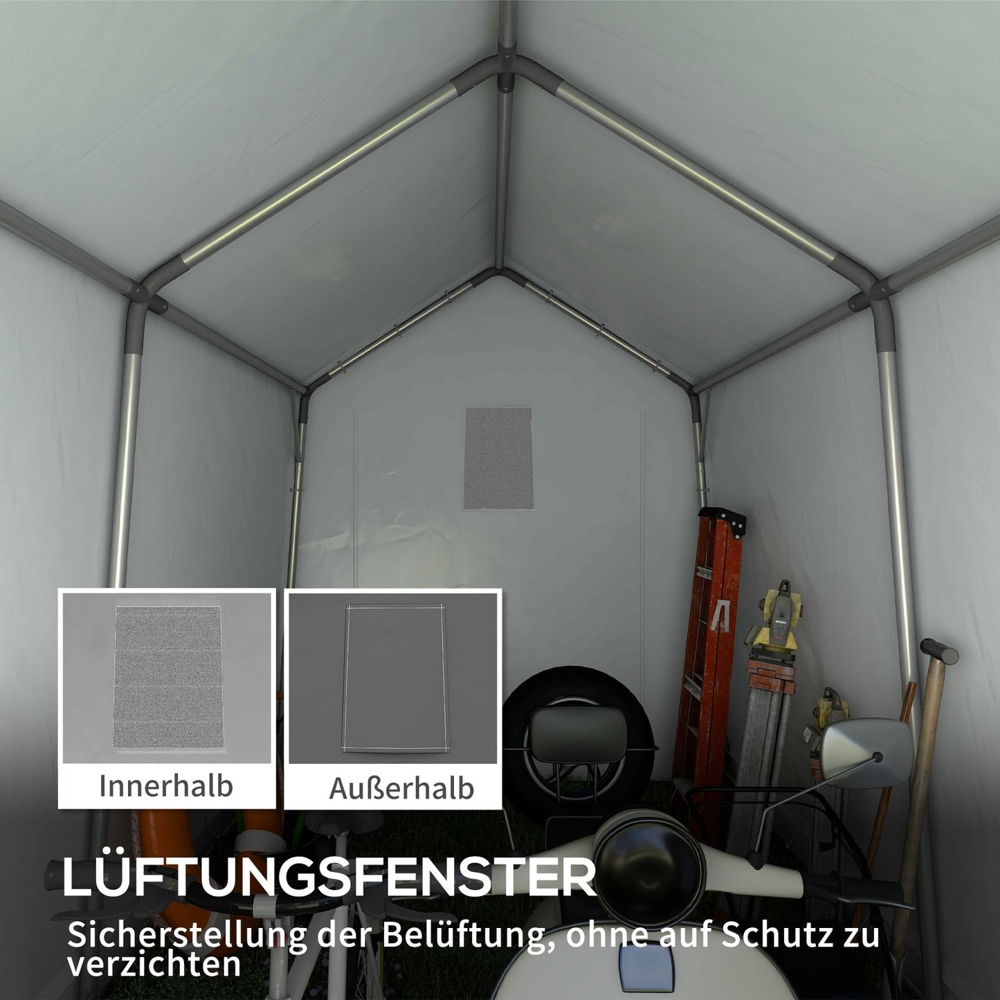 Storage tent for motorcycle and garden tools - UV and water resistant