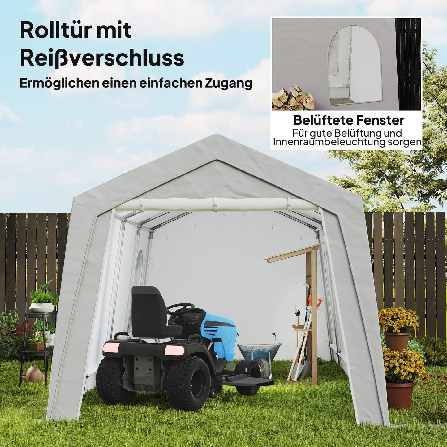 Waterproof outdoor garage tent - 300x600x250 cm, light grey