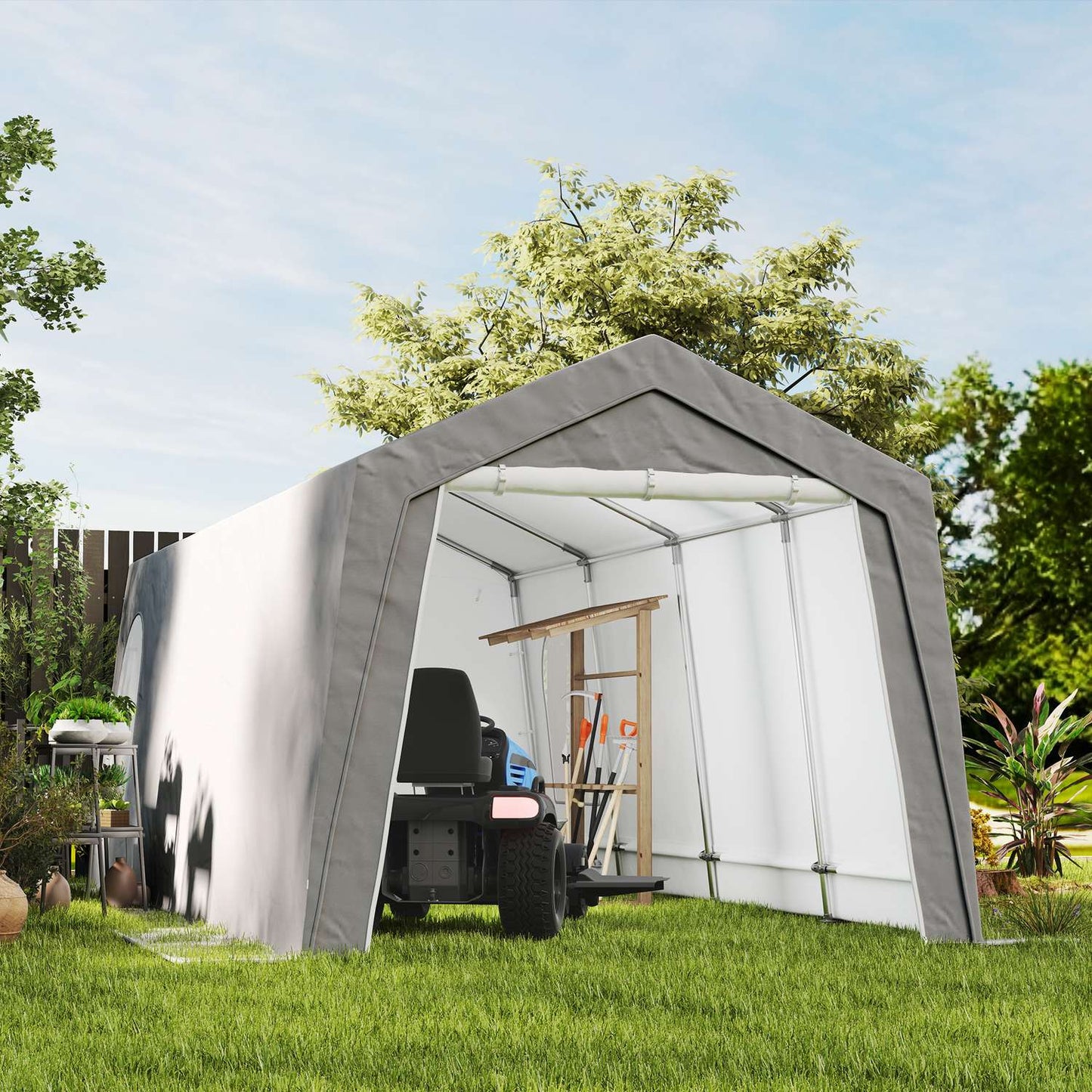 Waterproof outdoor garage tent - 300x600x250 cm, light grey