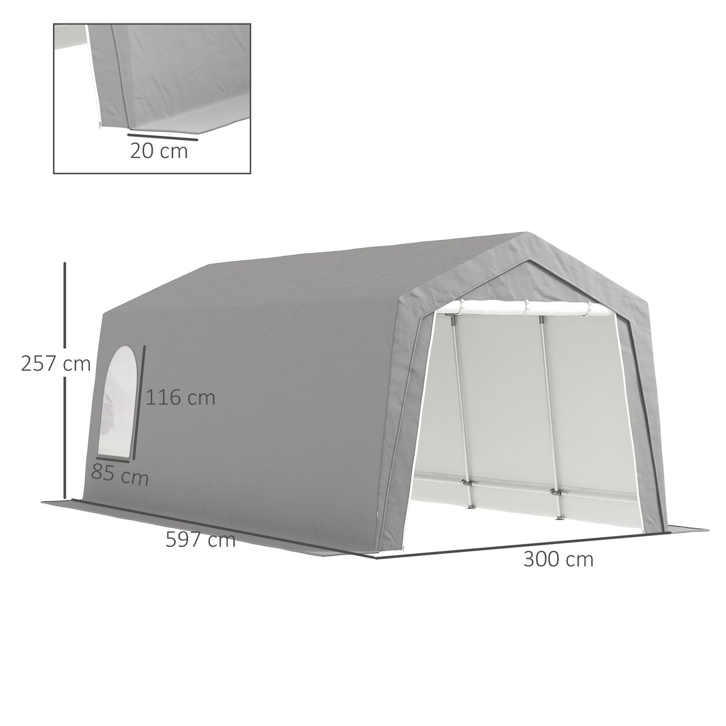 Waterproof outdoor garage tent - 300x600x250 cm, light grey