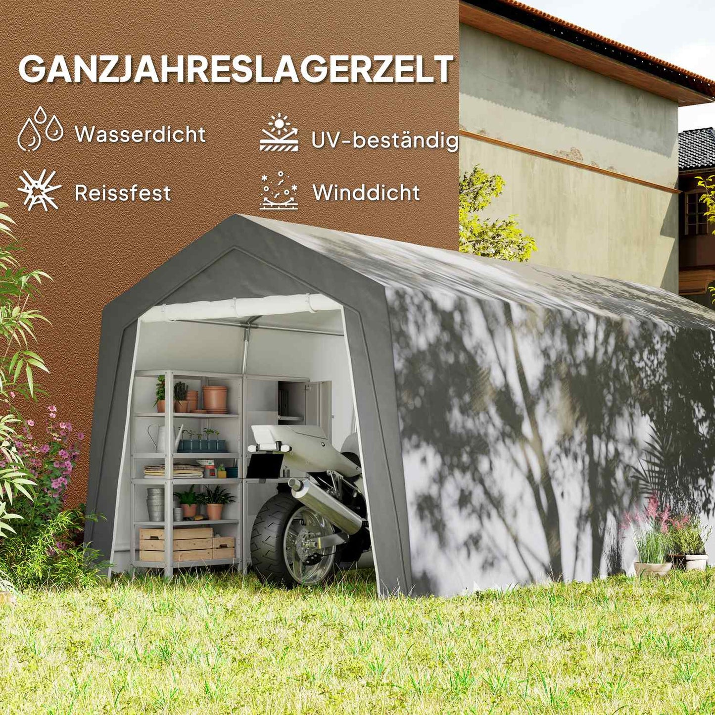Waterproof outdoor garage tent - 300x600x250 cm, light grey