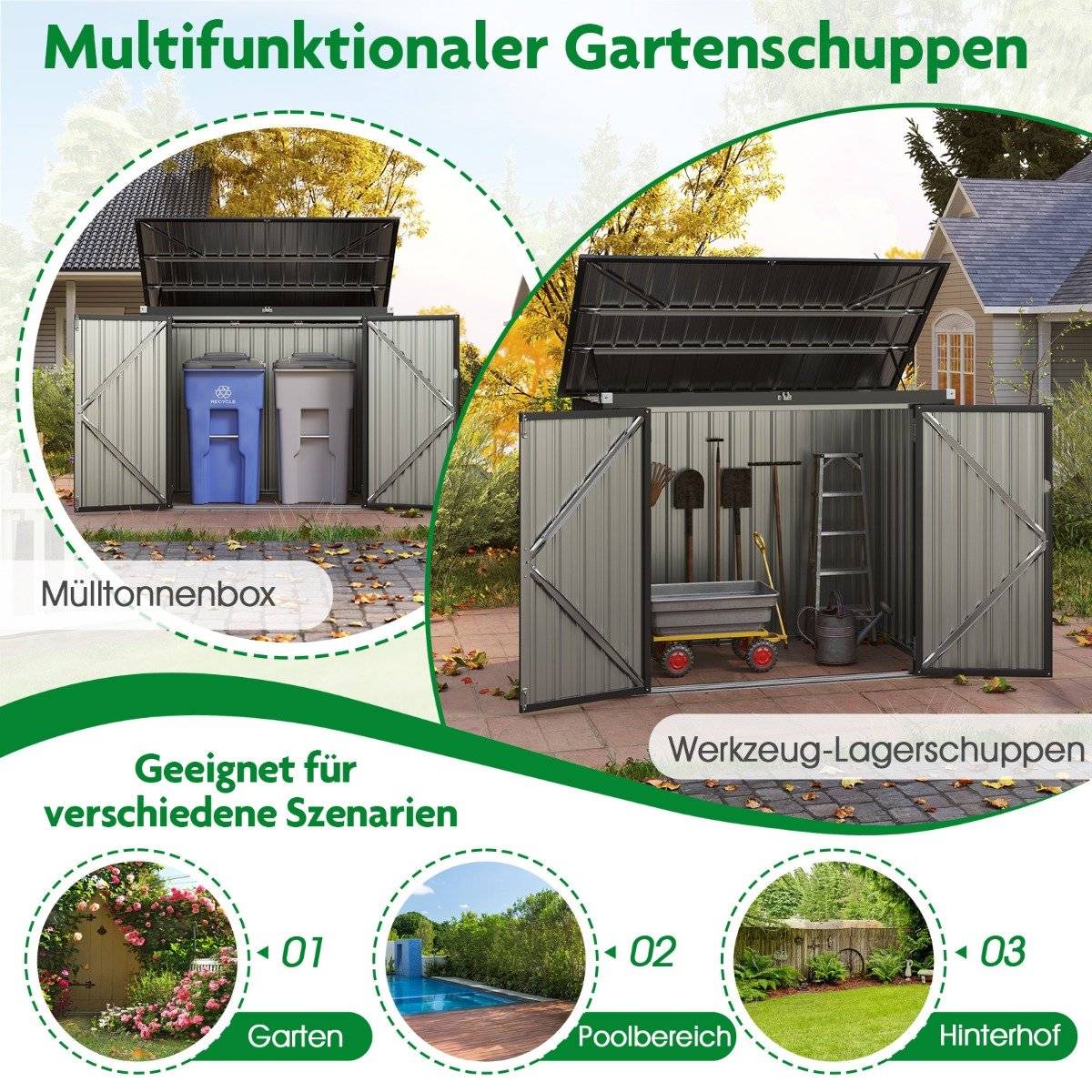 Garbage can box for 2 garbage cans Garbage box made of galvanized metal Garbage house with 2 doors
