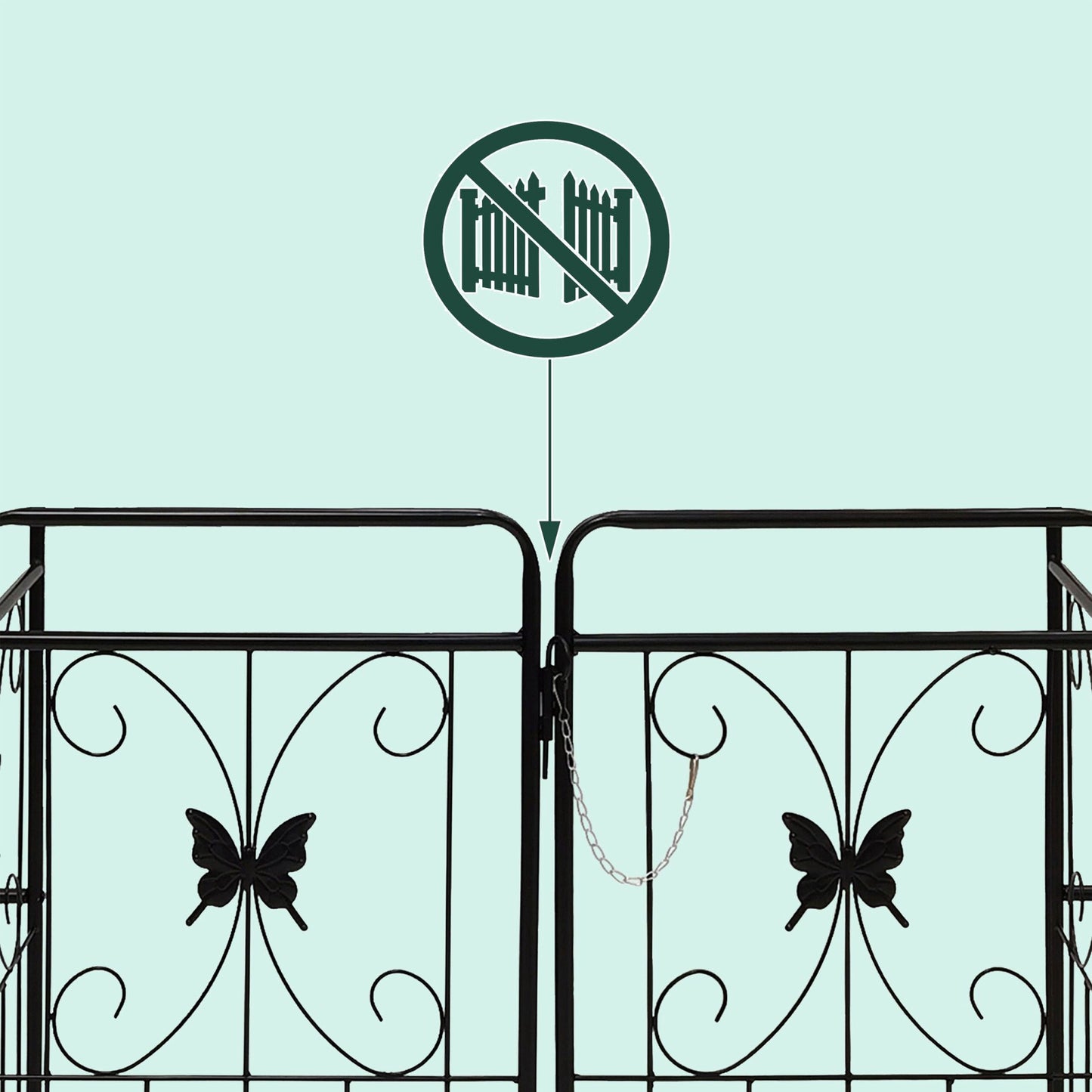 Garden Arch with Gate and Planters, Metal Trellis