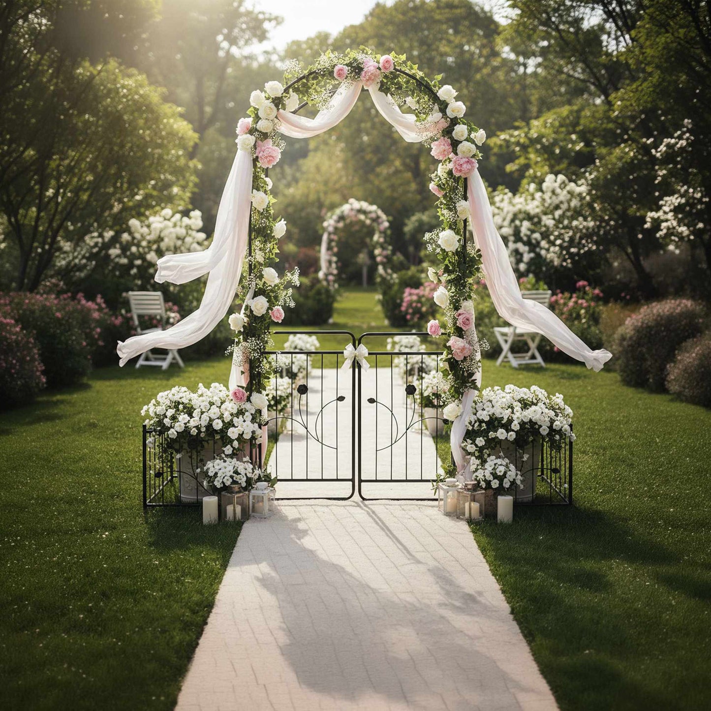 Garden Arch with Gate and Planters – Weatherproof Metal