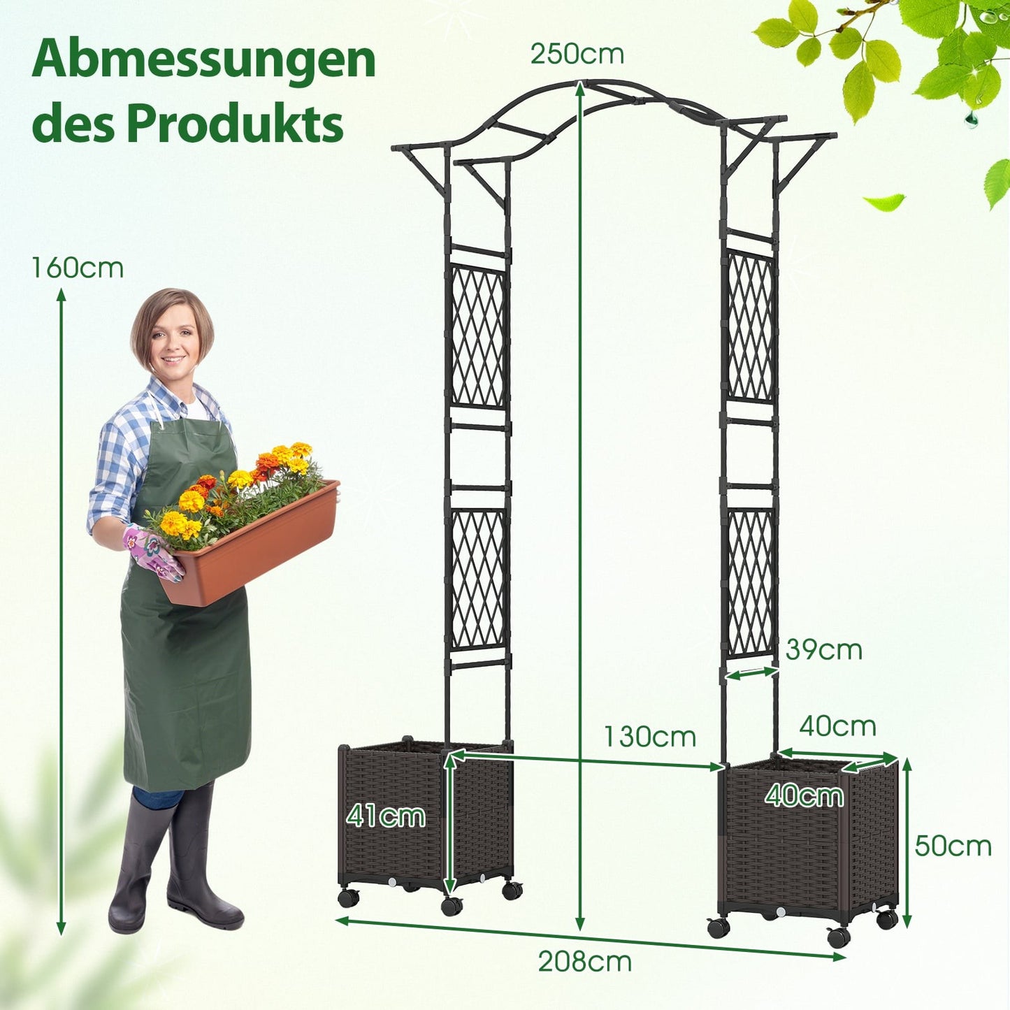 Garden Arch with Self-Watering Planters, Metal & PP, Black