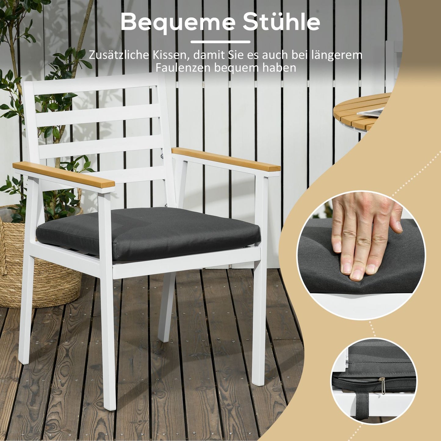 Garden balcony set: weatherproof table, 4 chairs, brown