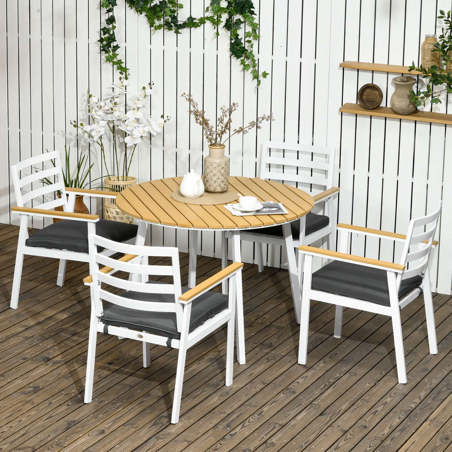 Garden balcony set: weatherproof table, 4 chairs, brown
