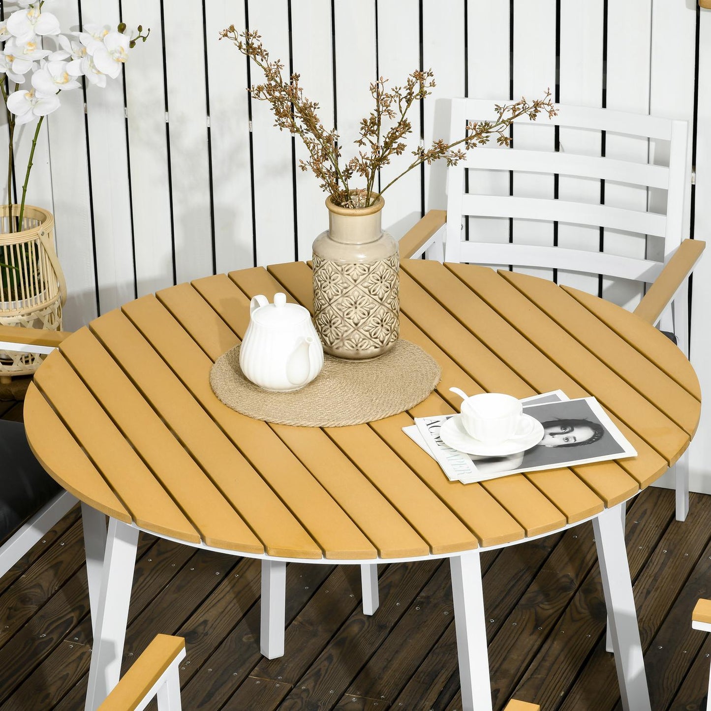 Garden balcony set: weatherproof table, 4 chairs, brown