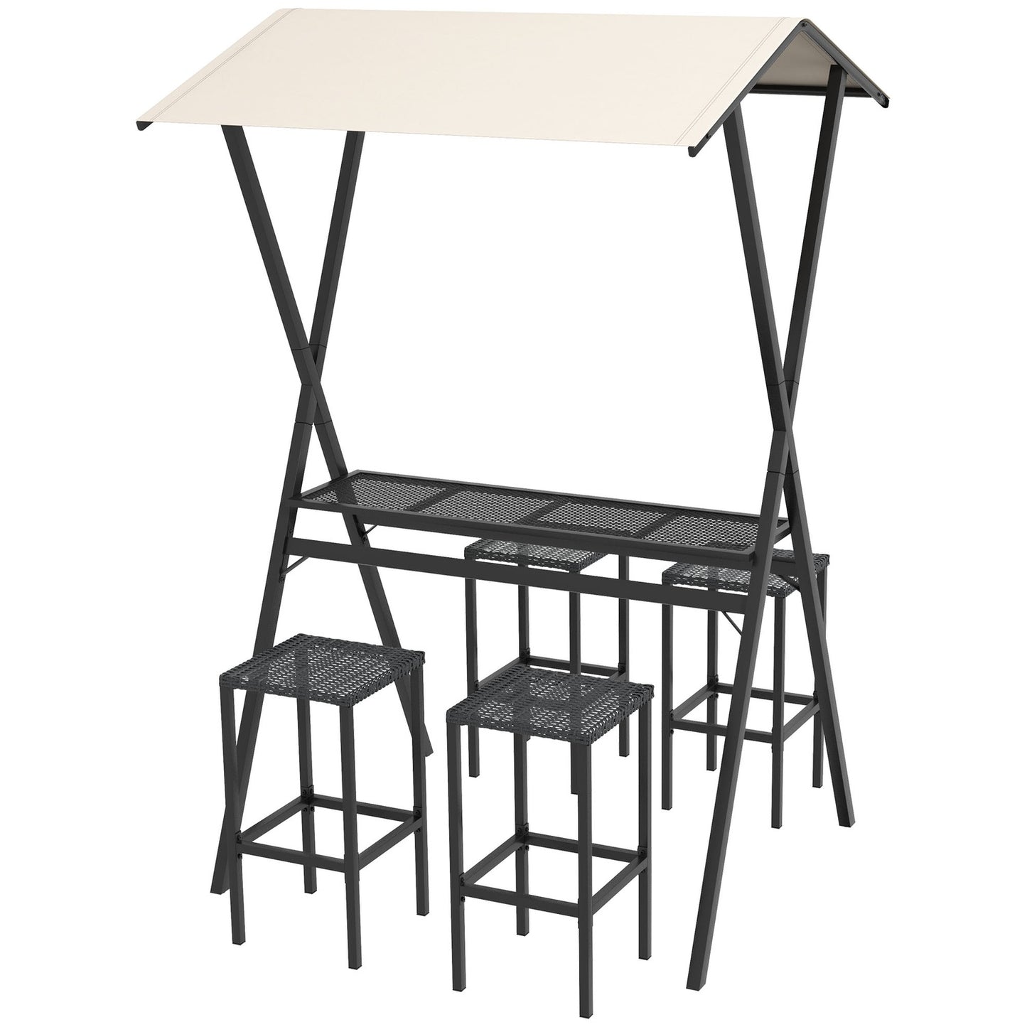 Garden Rattan Bar Set with roof & footrest for balcony