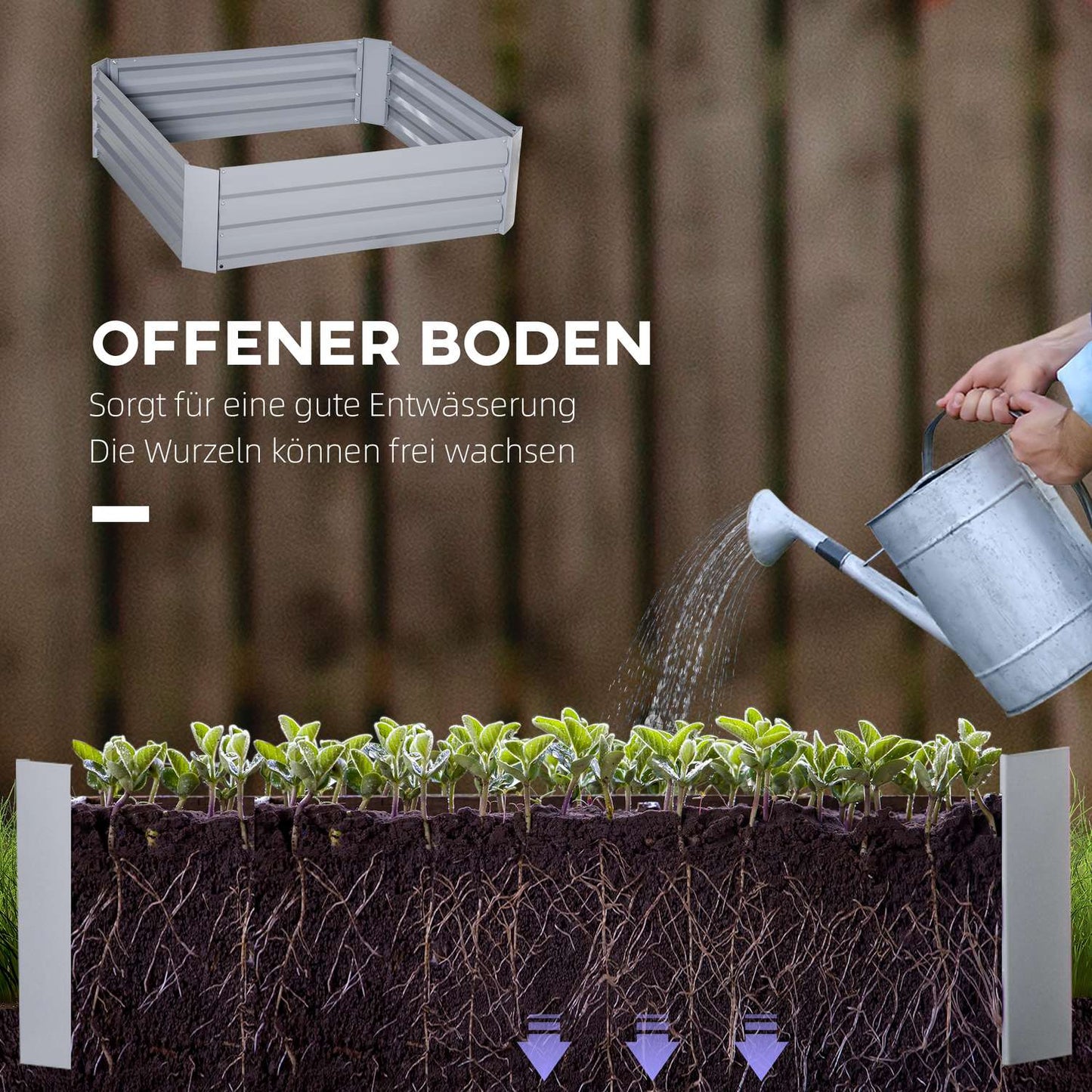 Gray galvanized steel Garden bed & planter box, 100x100x30 cm
