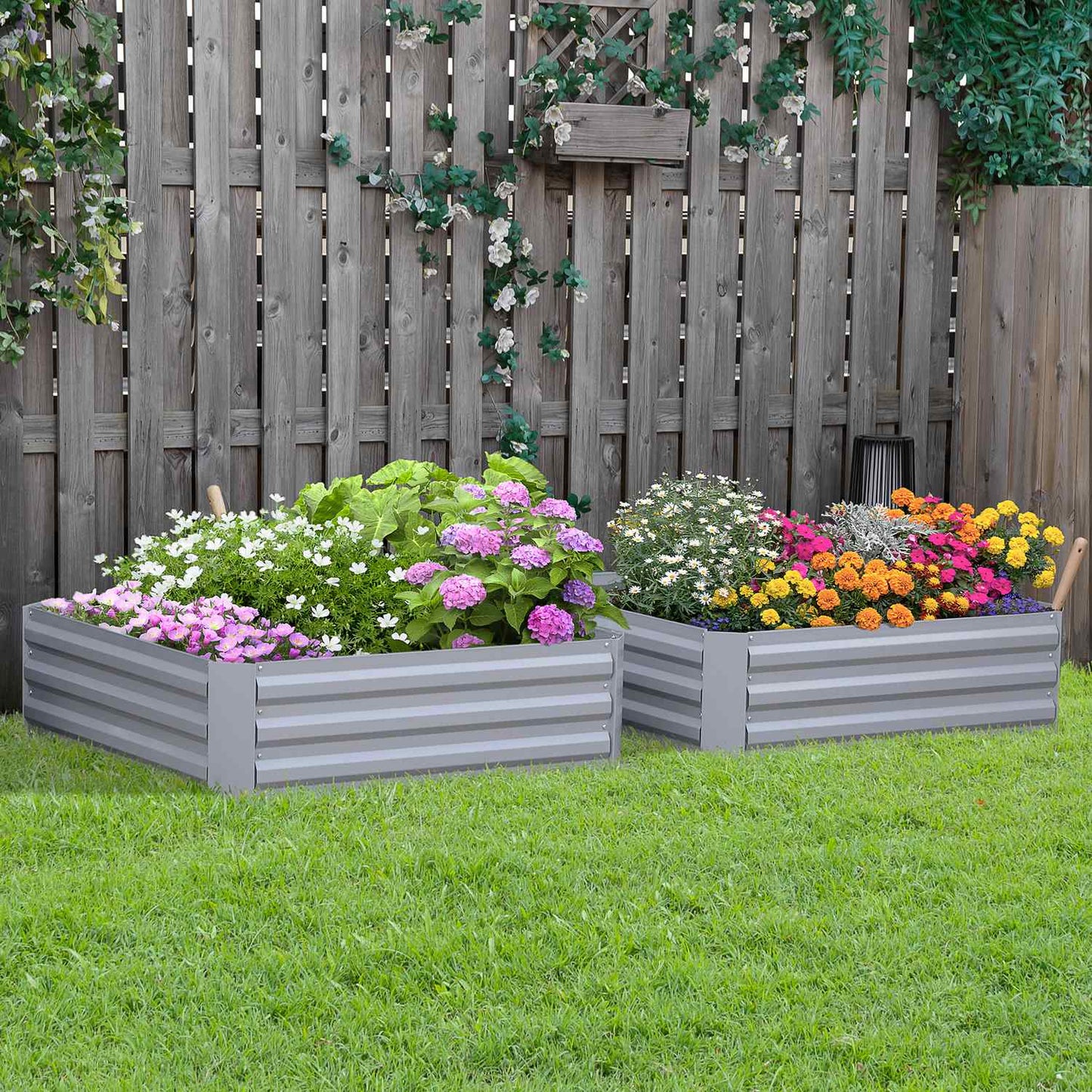 Gray galvanized steel Garden bed & planter box, 100x100x30 cm