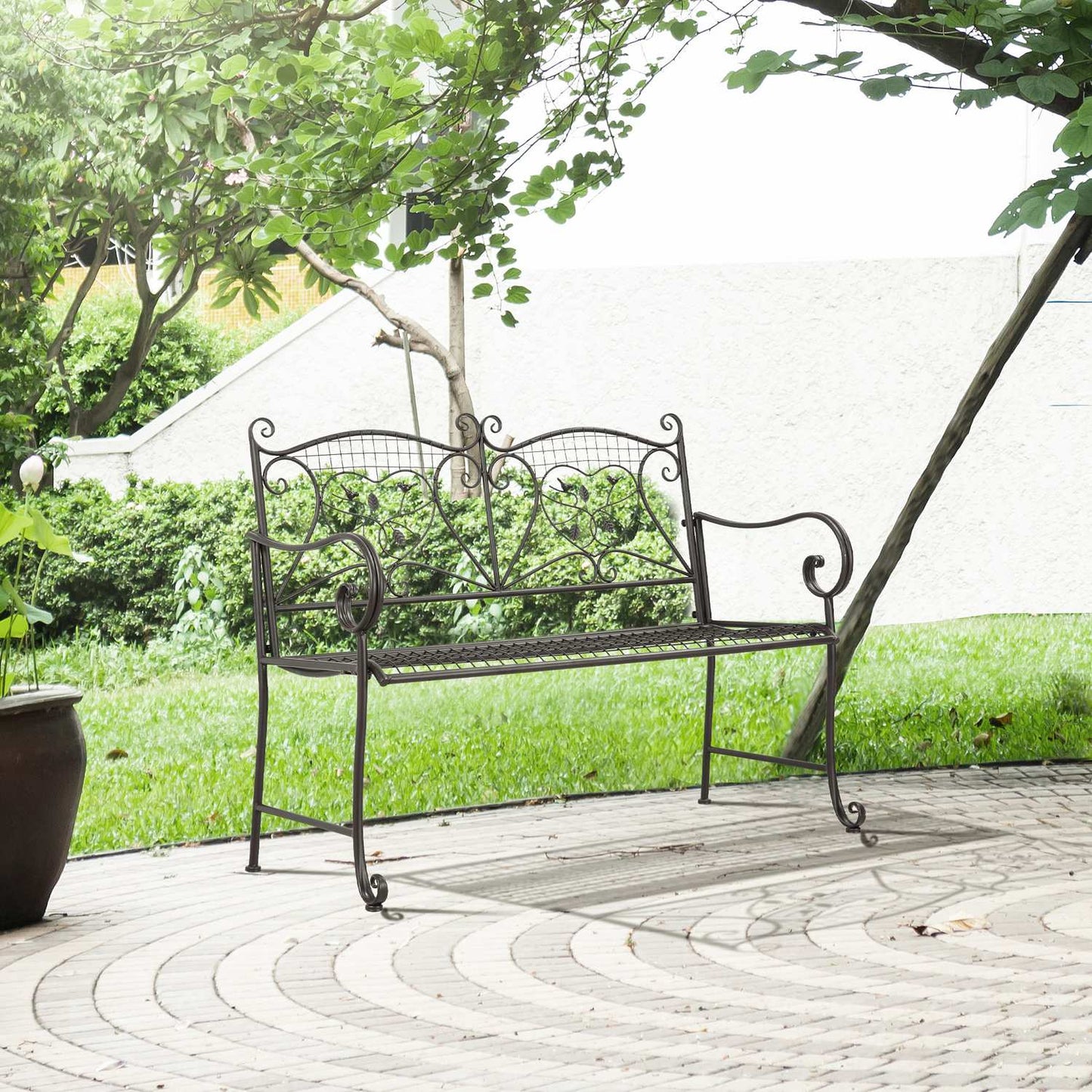 2-seater weatherproof metal garden bench, antique look