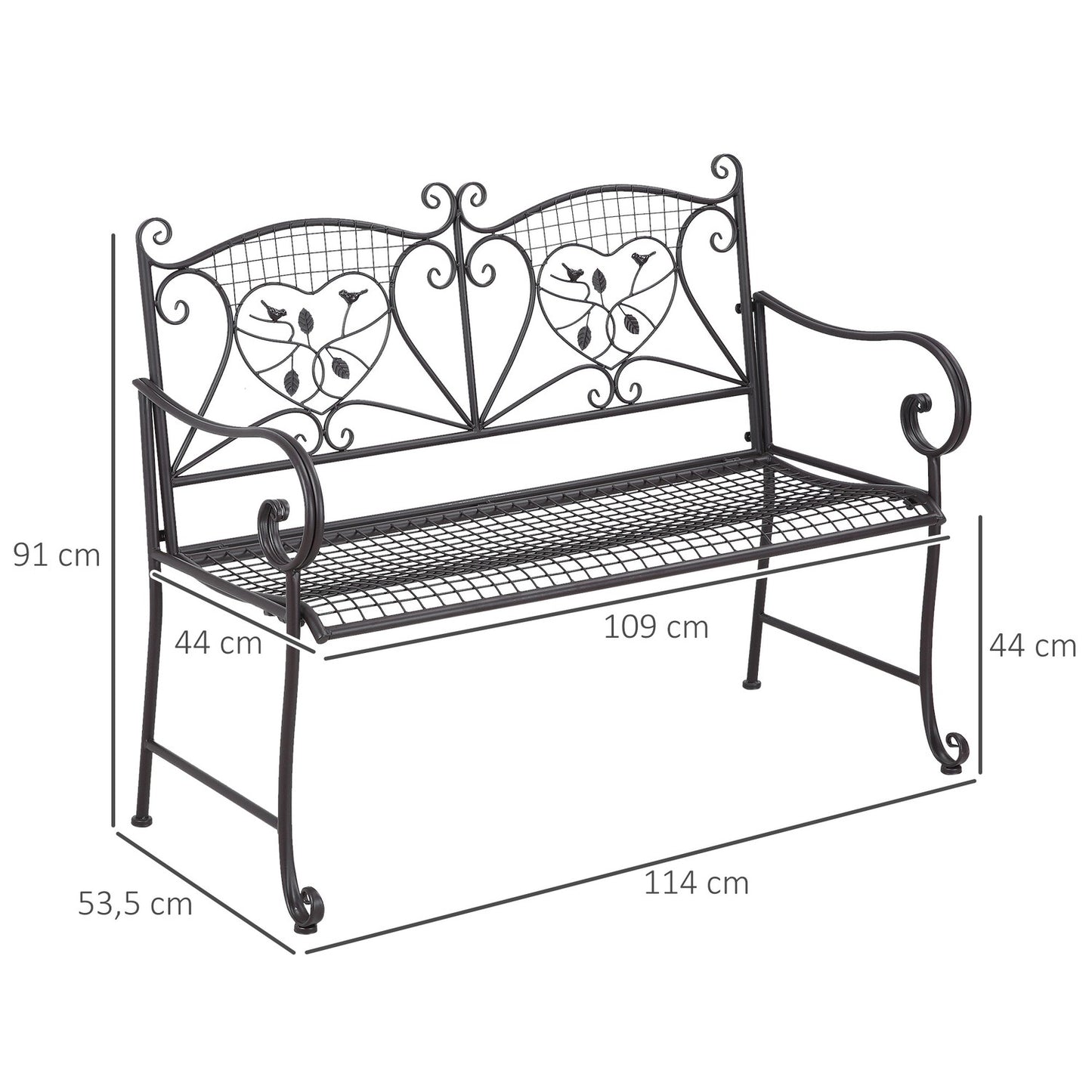 2-seater weatherproof metal garden bench, antique look