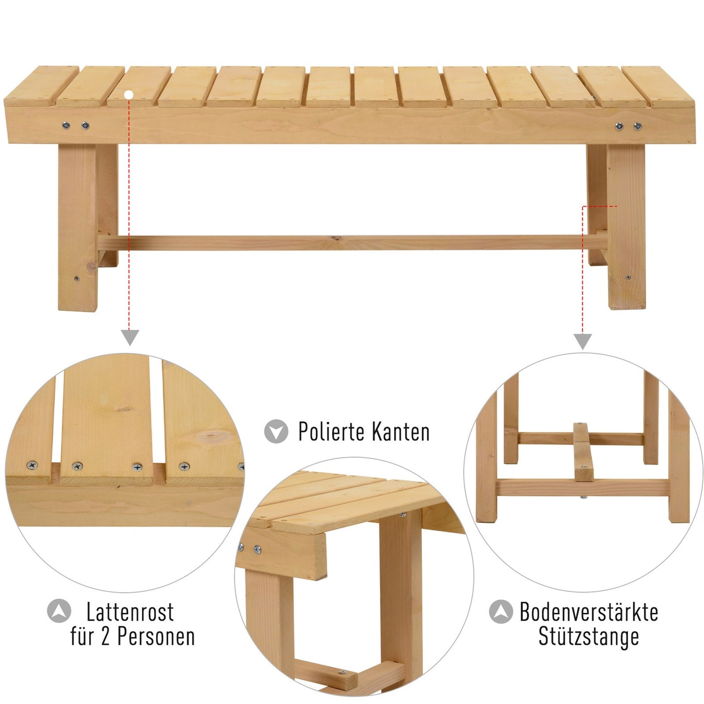Garden bench, solid wood, rustic, 2-seater, natural finish