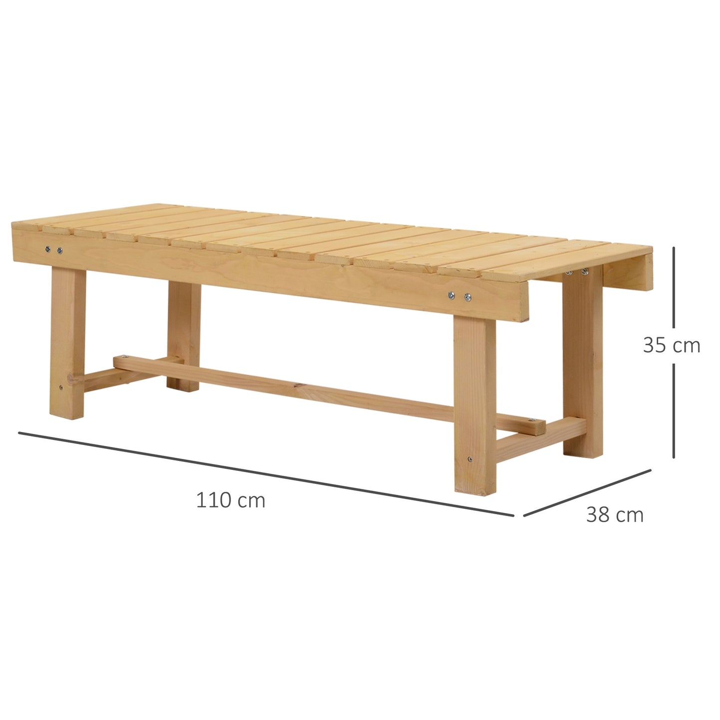 Garden bench, solid wood, rustic, 2-seater, natural finish