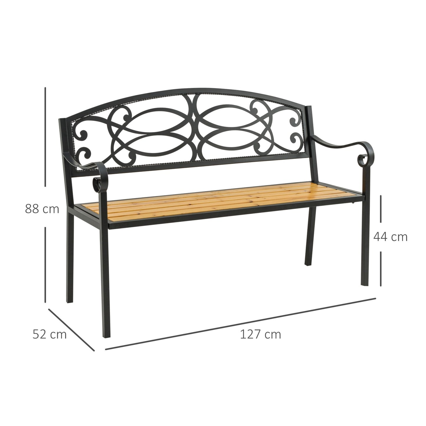 Wood & metal 2-seater garden bench - 220 kg capacity