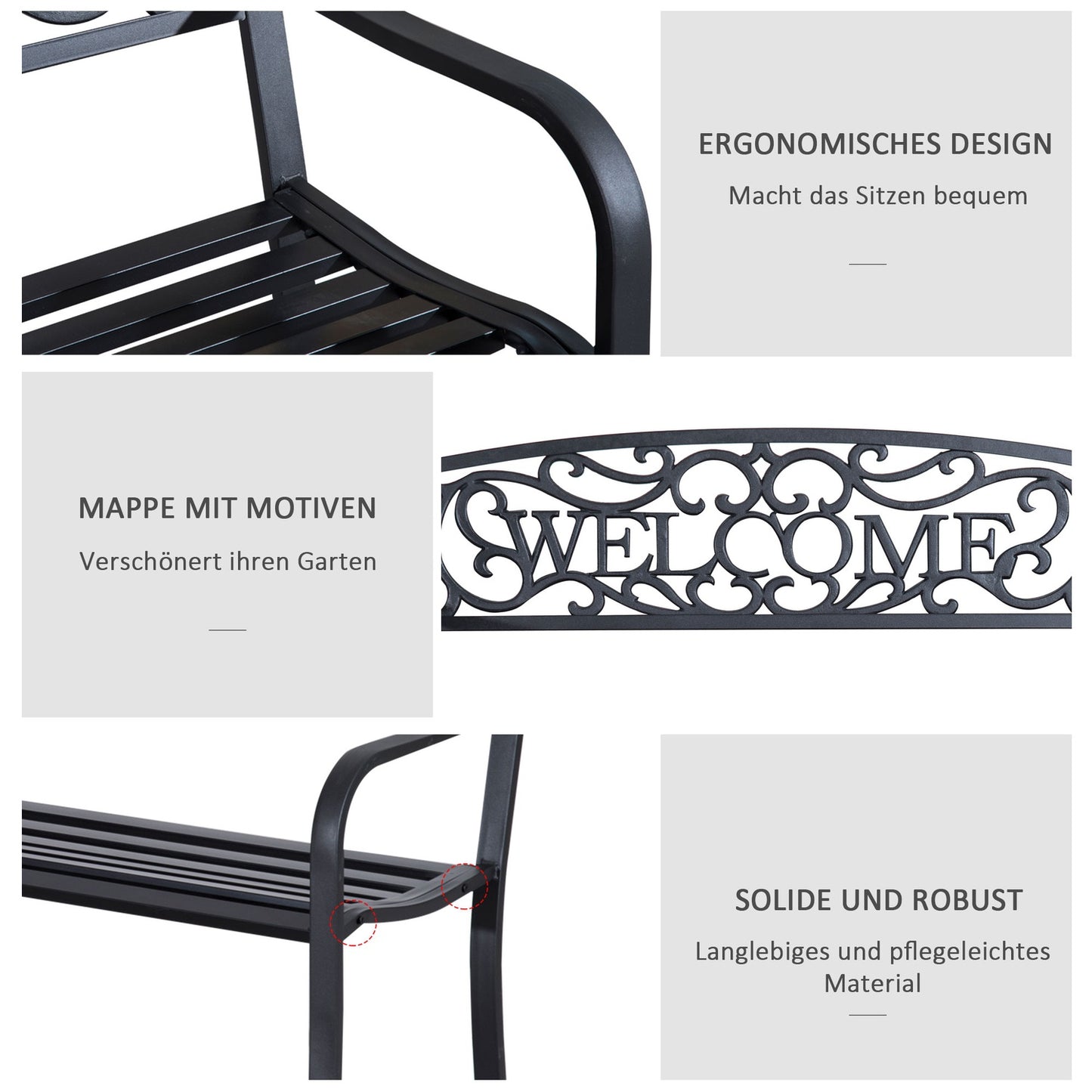 2-seater metal garden bench - perfect for parks and patios