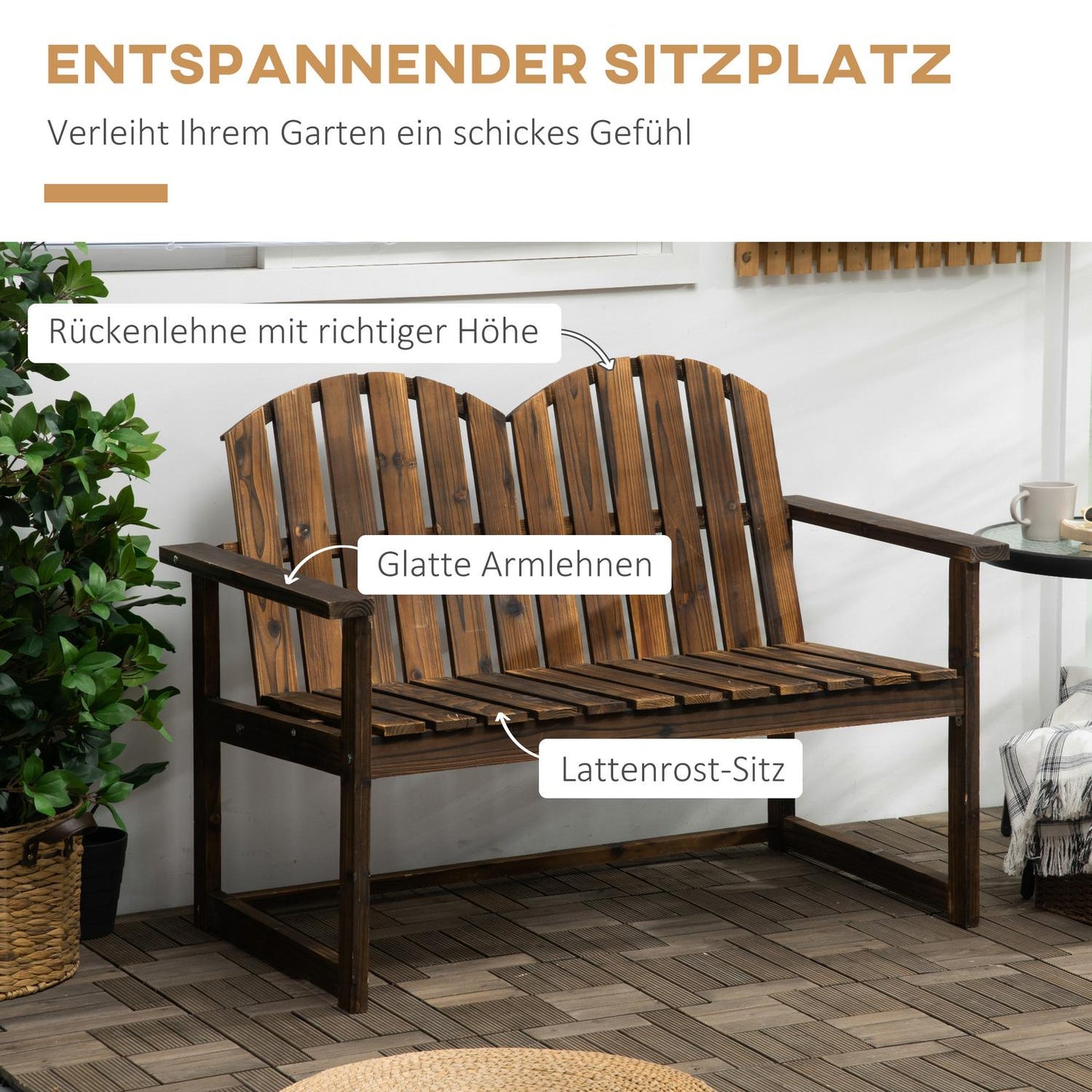 Garden bench with backrest, armrests, 2-seater