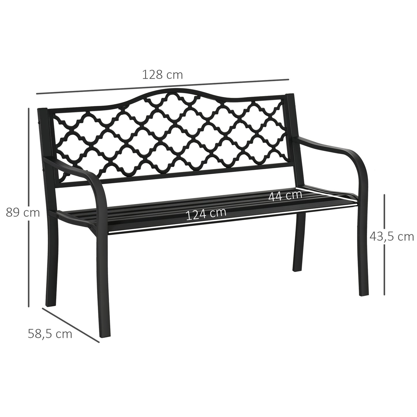 2-seater metal garden bench, elegant black cast iron